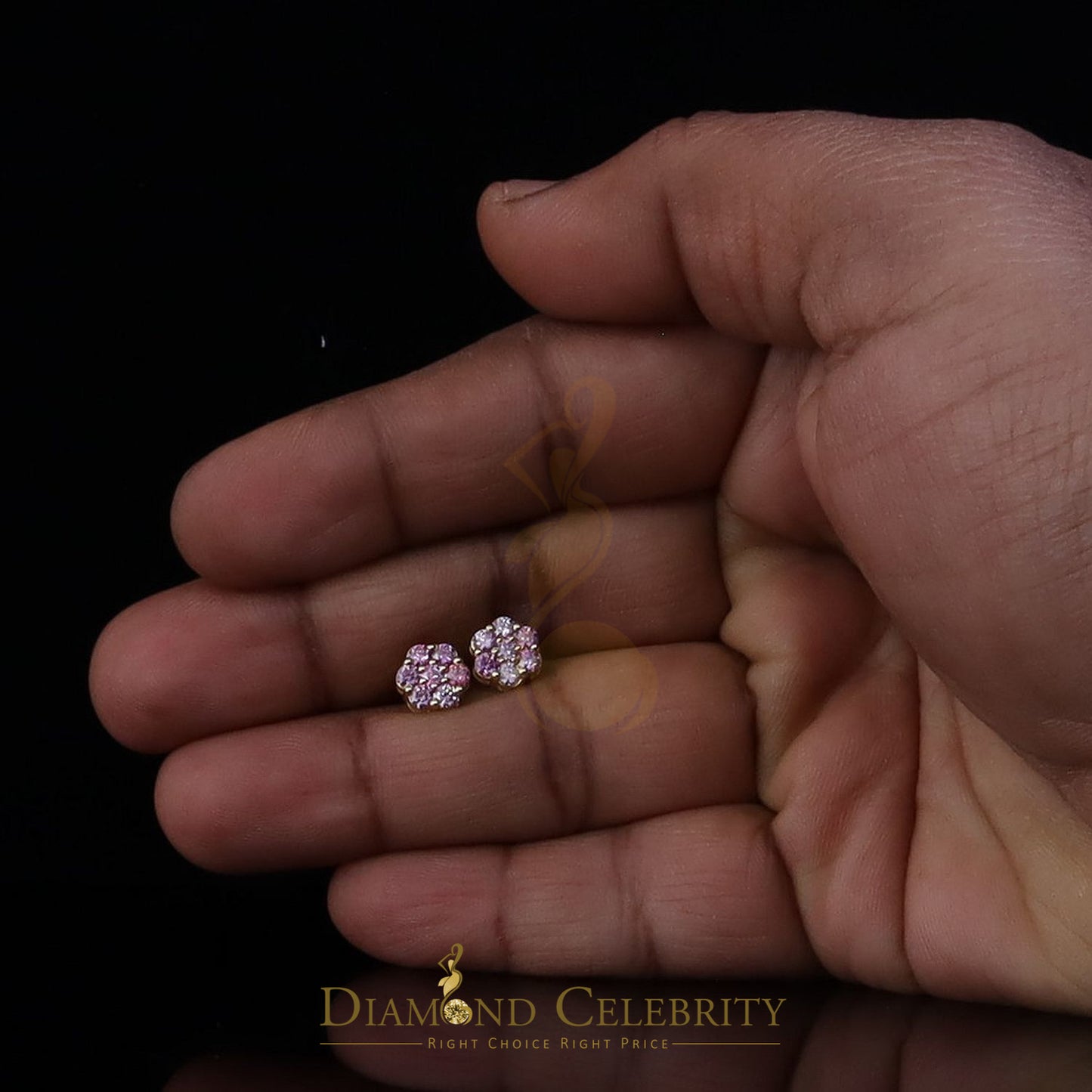 DiamondCelebritees Mens/Women's 925 Silver Yellow 1.00ct VVS D Pink Moissanite Floral Stud Earrings