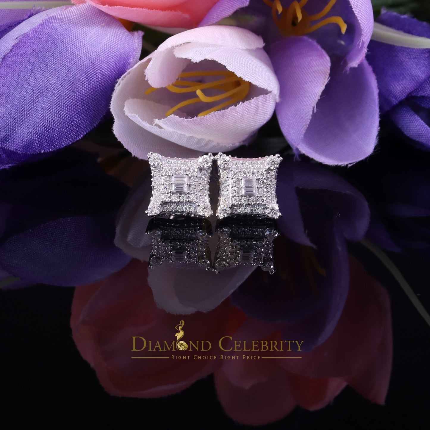 Diamondcelebritees Men's/Womens 925 Silver White 1.25ct VVS 'D' Moissanite Kite Stud Earrings