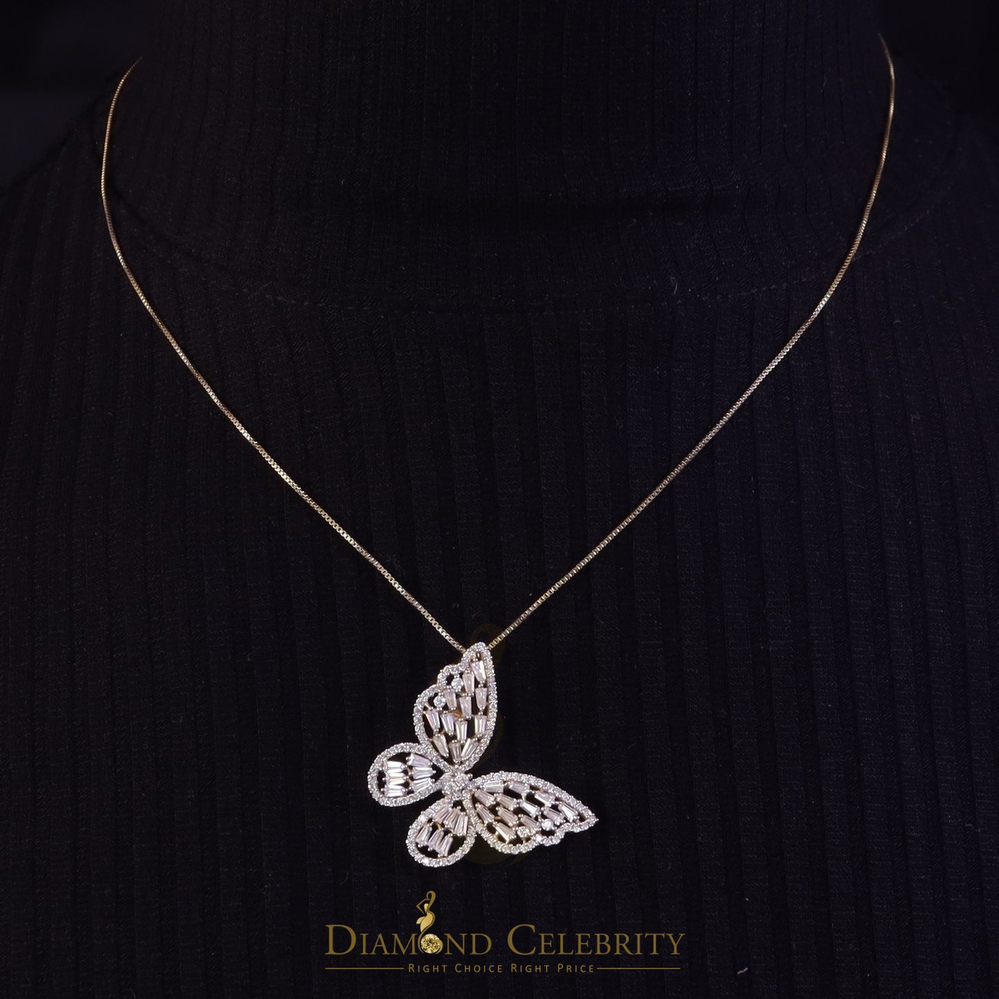 Diamondcelebritees Yellow Men's/Womens 925 Silver1.75ct VVS 'D' Moissanite Butterfly Pendant