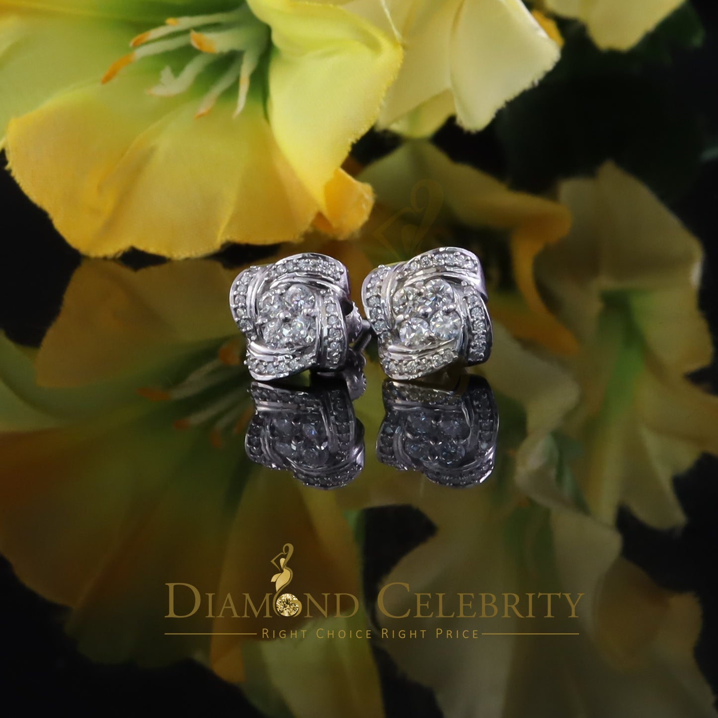 Diamondcelebritees New Men's/Womens 925 White Silver 0.50ct VVS D Moissanite Knot Stud Earrings