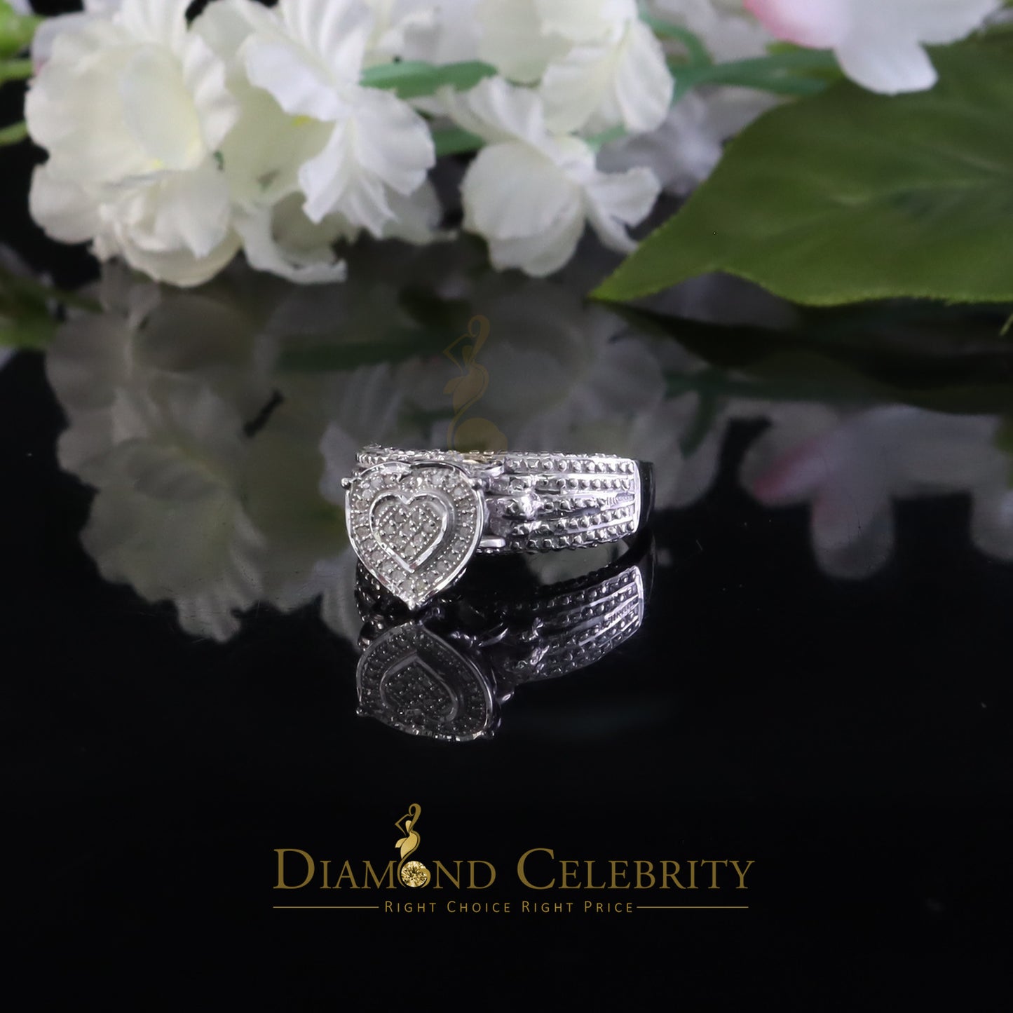 DiamondCelebritees Real Diamond 0.10ct White 925 Sterling Silver Womens Engagement Heart Ring SZ 7