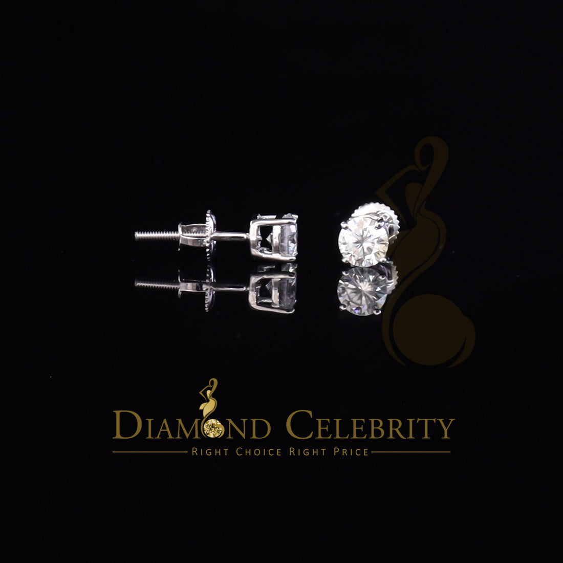 Diamondcelebritees Men's & Women's 925 Silver White 0.66ct VVS 'D' Color Moissanite Stud Earrings