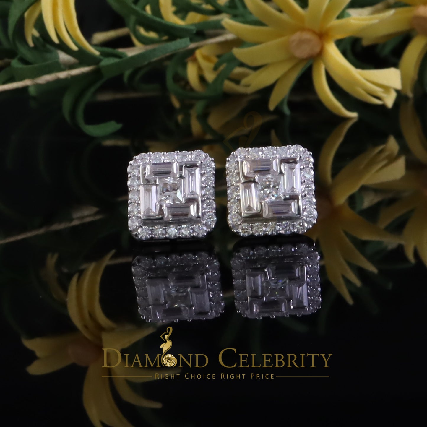 Diamondcelebritees New Men's White 925 Silver 1.66ct VVS D Moissanite Square Stud Womens Earring