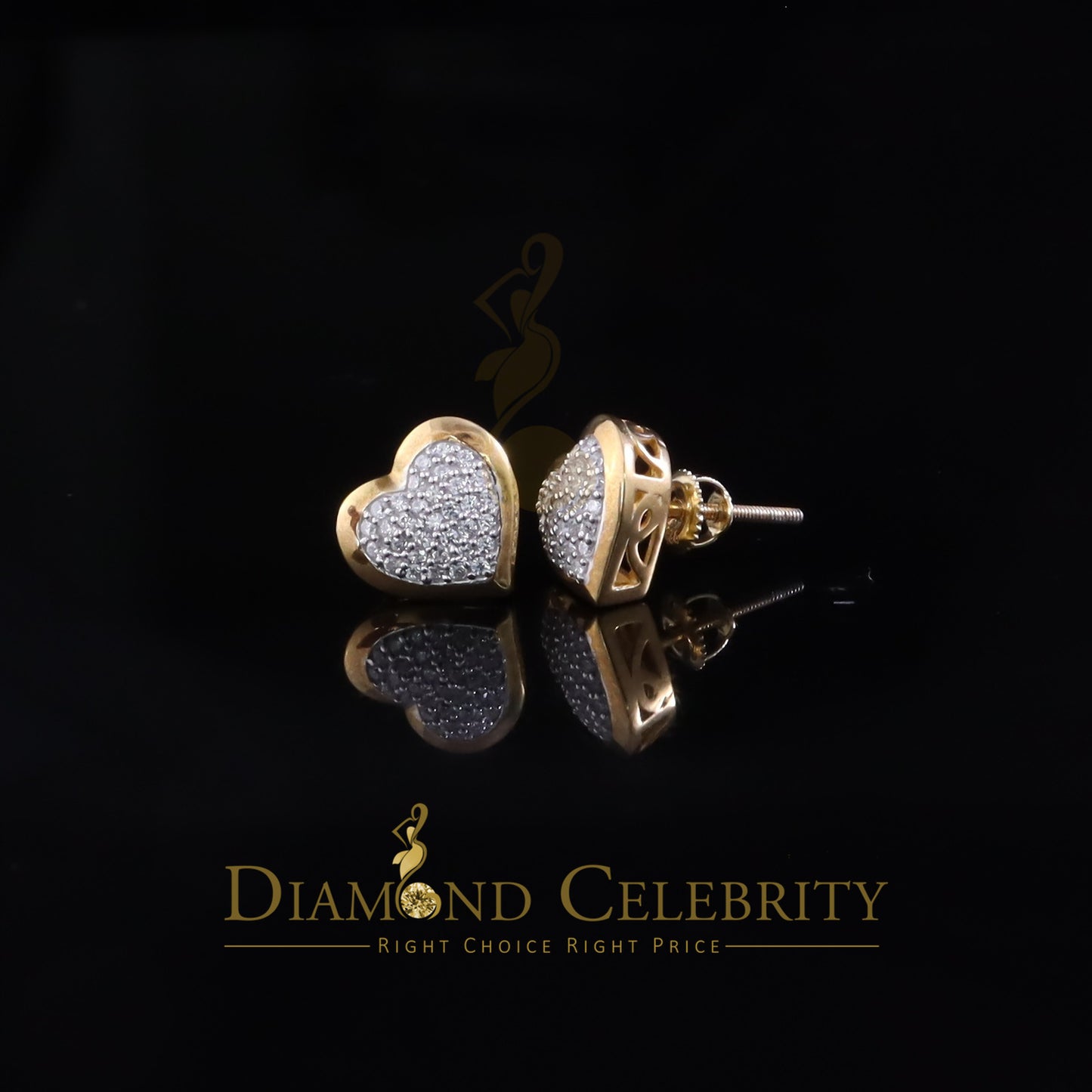 925 Sterling Yellow Silver 0.71ct Cubic Zirconia Heart Women's Stud Earrings