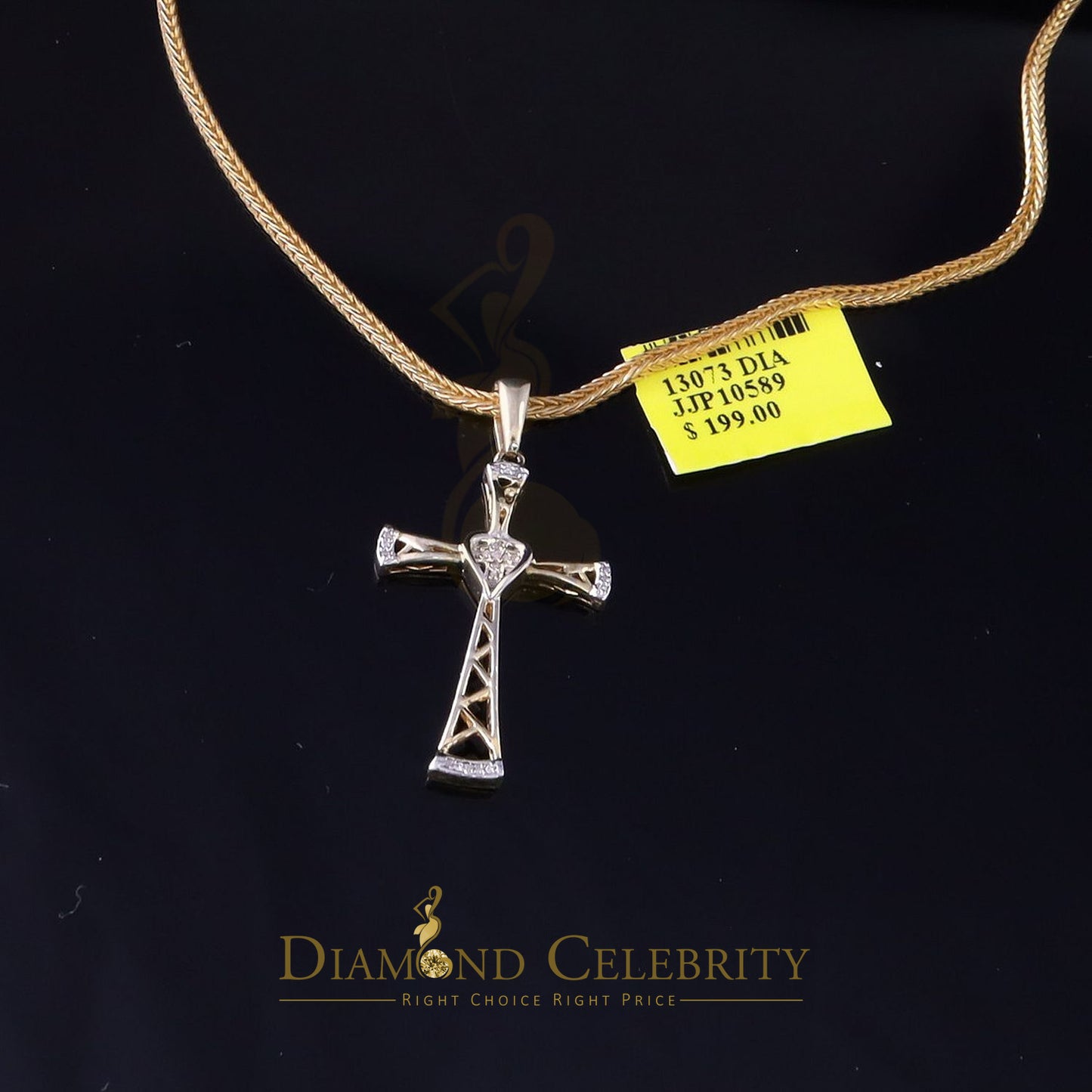 DiamondCelebritees Real 0.05ct Diamond Sterling Silver Yellow Cross Pendant