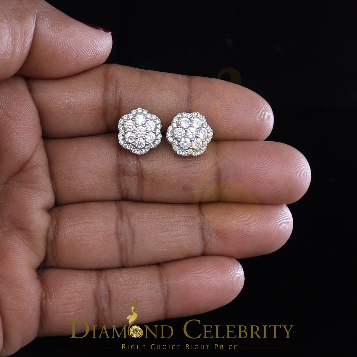 DiamondCelebritees 925 Sterling White Silver 2.7ct Cubic Zirconia Flower Women's Stud Earrings