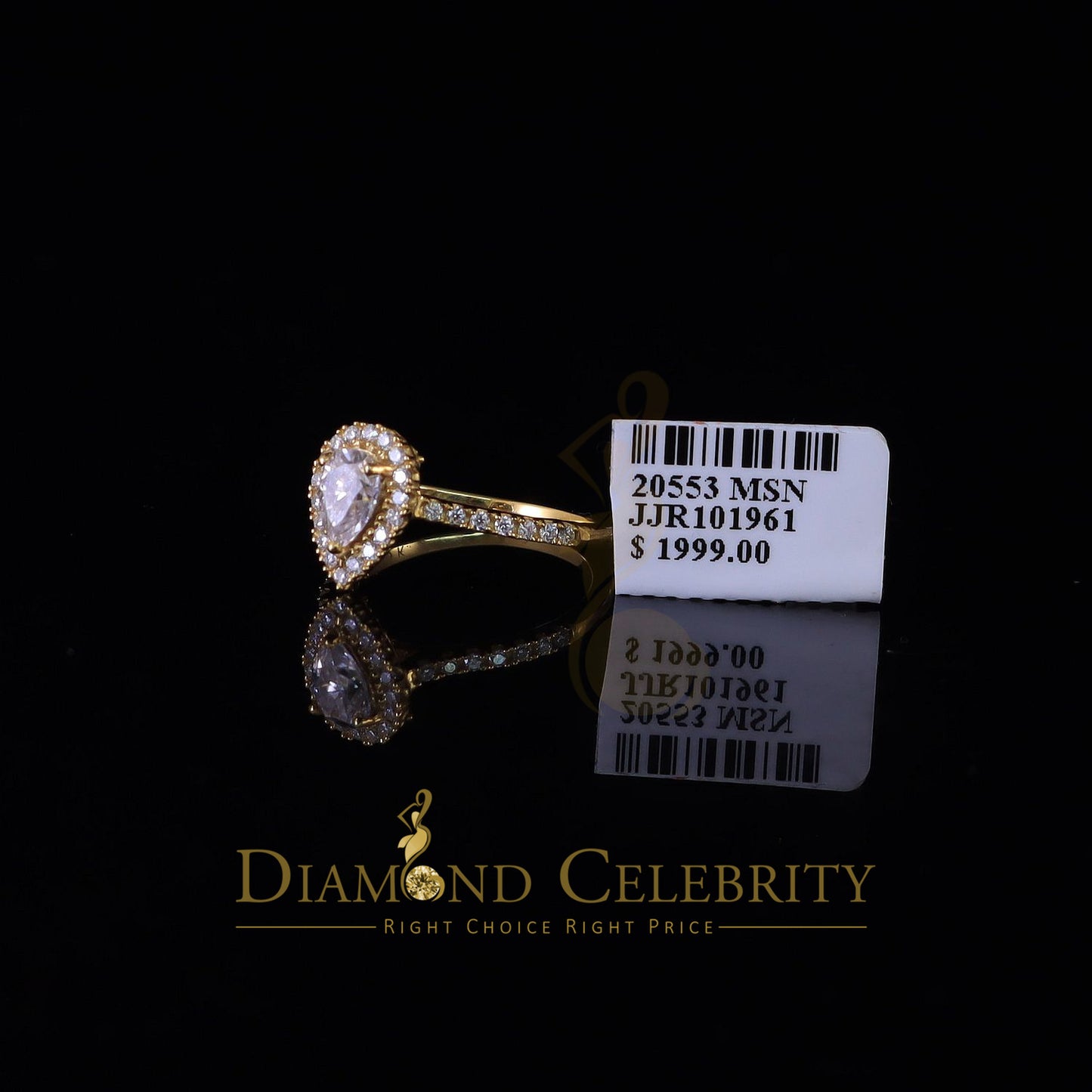 King Of Blings 10K Yellow Gold 1.50CT 'VVS' 'FL' D clr Pear Cut Moissonite Womens Ring Size 7