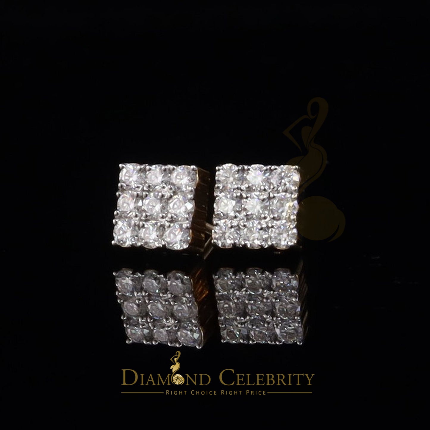 DiamondCelebritees Women's/Men's 925 Silver Yellow 2.00ct VVS 'D' Moissanite 9 Stone Stud Earrings