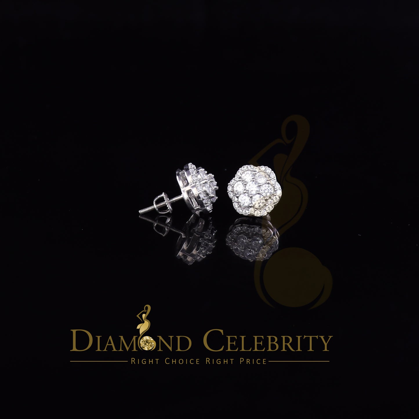 DiamondCelebritees 925 Sterling White Silver 2.7ct Cubic Zirconia Flower Women's Stud Earrings