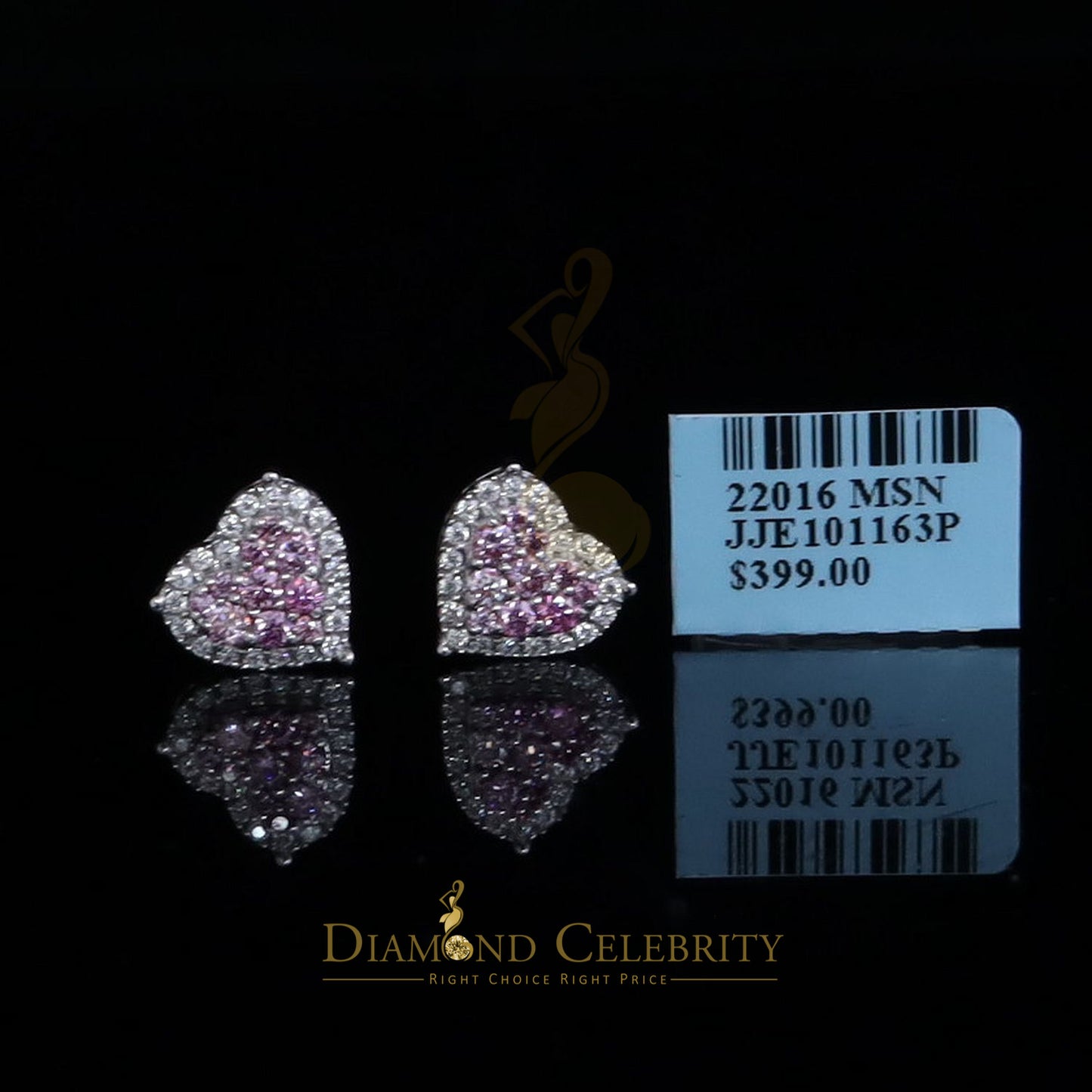 Diamondcelebritees Men's/Women's 925 Silver White 1.00ct VVS 'D' Pink Moissanite 3D Heart Earrings