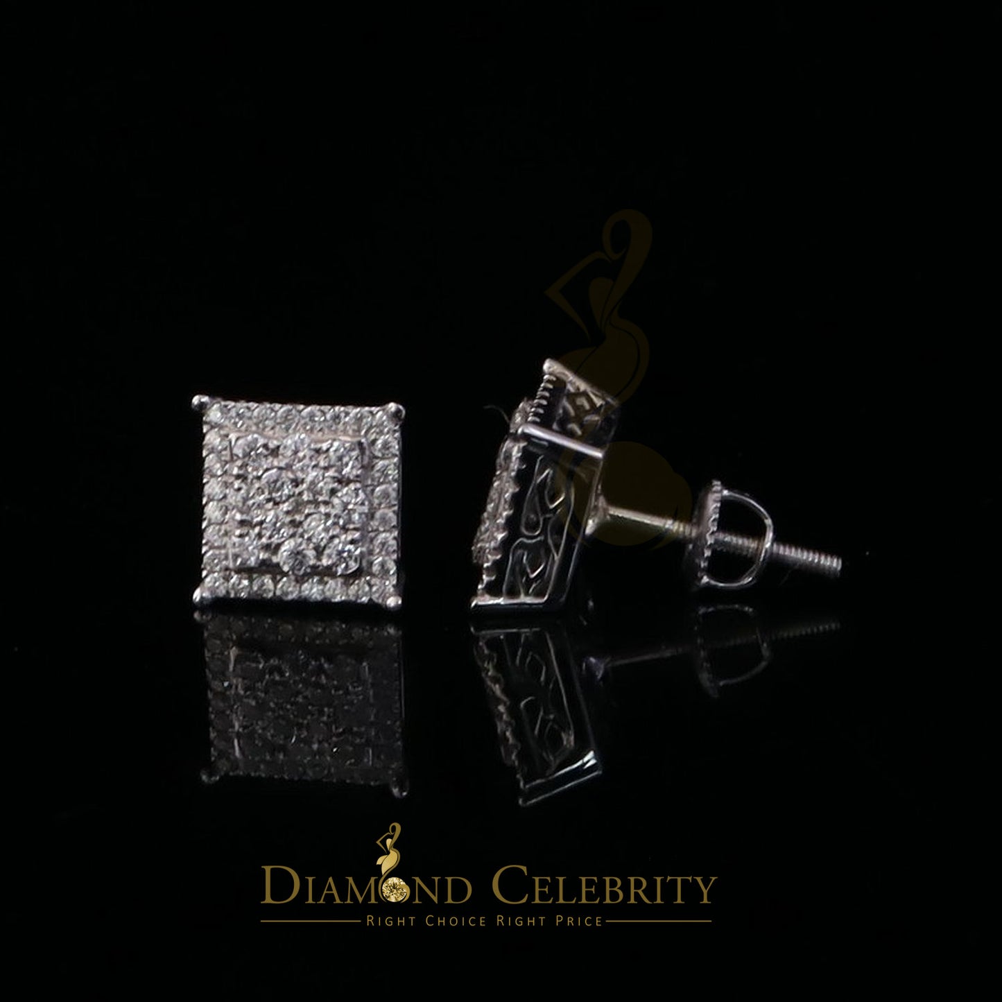 Diamondcelebritees Men's/Womens 925 Silver White 0.55ct VVS 'D' Moissanite Square Stud Earrings