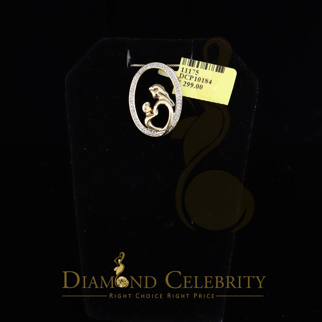 DiamondCelebritees Real 0.10ct Diamond 925 Sterling Silver MOTHER'S CHILD LOVE Yellow Pendant