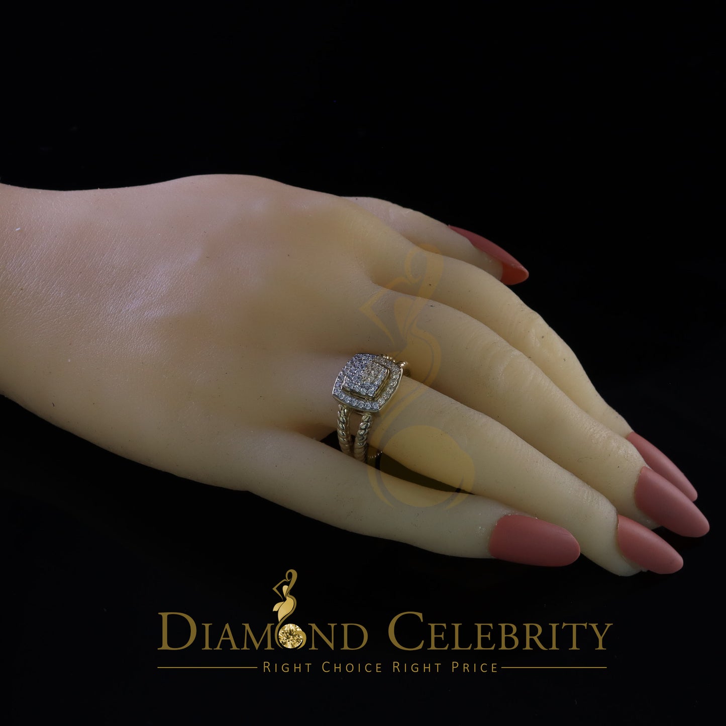 DiamondCelebritees 0.95ct Cubic Zirconia 925 Sterling Yellow Silver Square Womens Ring Size 7.5