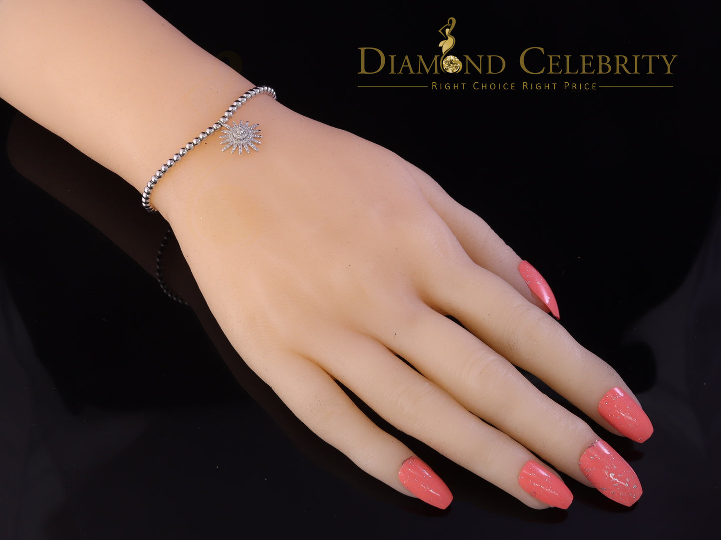 Diamondcelebritees 925 Sterling Silver Cubic Zirconia Sun Shape White Bracelet Adjustable SZ 7 Inch