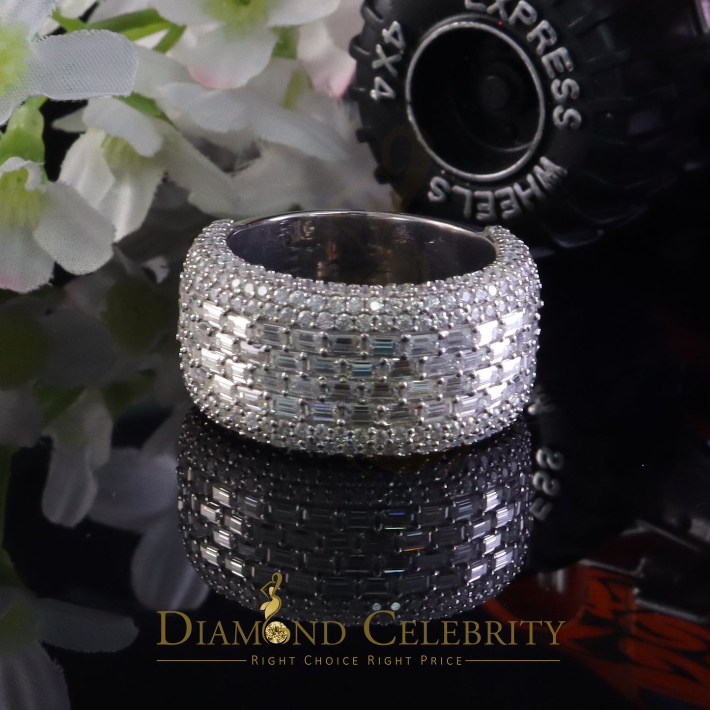 DiamondCelebritees Men's/Womens Silver White 6.00ct VVS 'D' Moissanite Baguette Stone Band Size 10