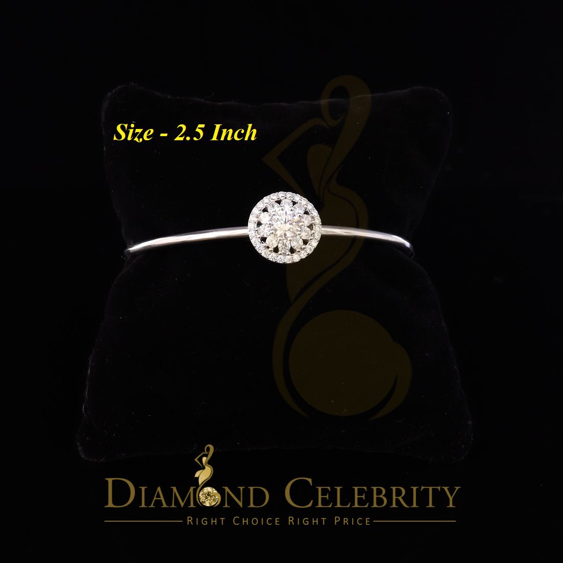 DiamondCelebritees 925 Sterling Silver Floral White Bangle Cubic Zirconia Adjustable Size 2.5''
