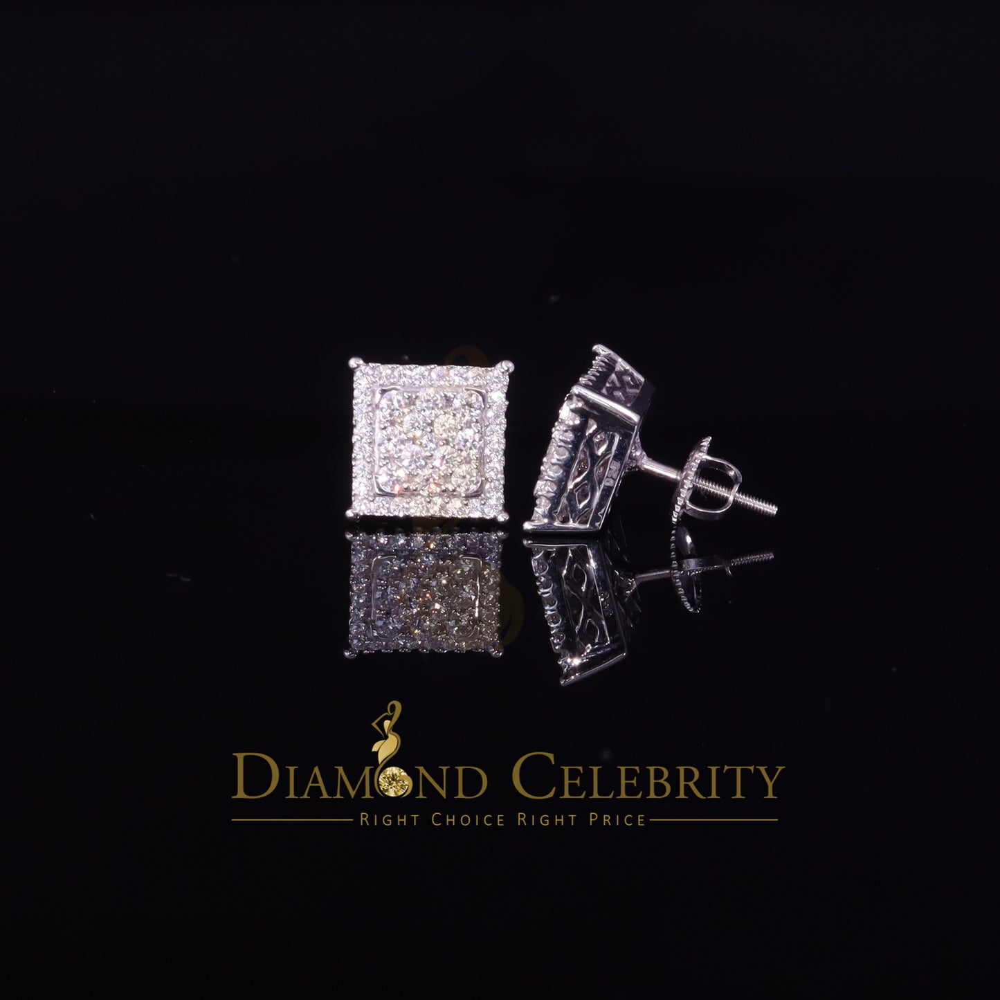 Diamondcelebritees Men's/Womens 925 Silver White 1.25ct VVS 'D' Moissanite Stone Square Earrings