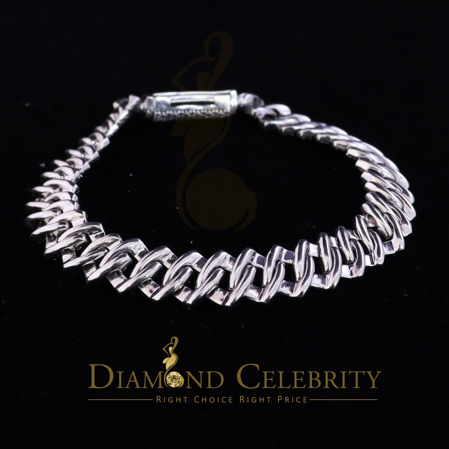 Diamondcelebritees 925 Silver 12.00ct Cubic Zirconia White Cuban Bracelet SZ 8.5inch & 12mm Width