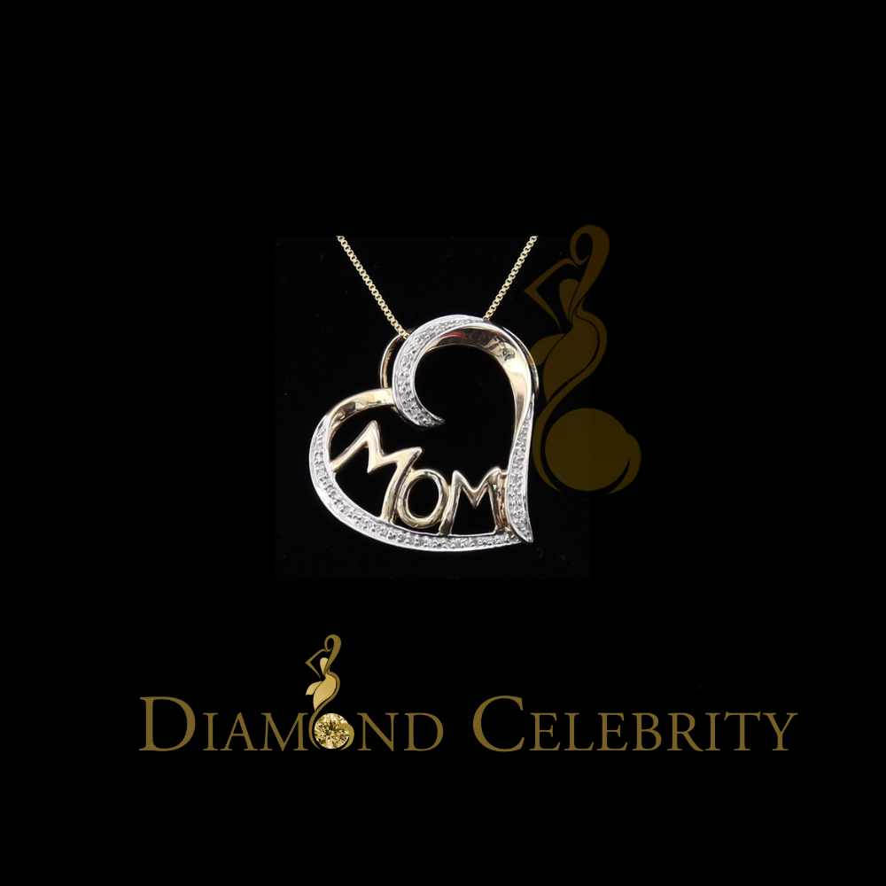 DiamondCelebritees Real 0.10ct Diamond 925 Sterling Silver MOM'S HEART Yellow Attractive Pendant