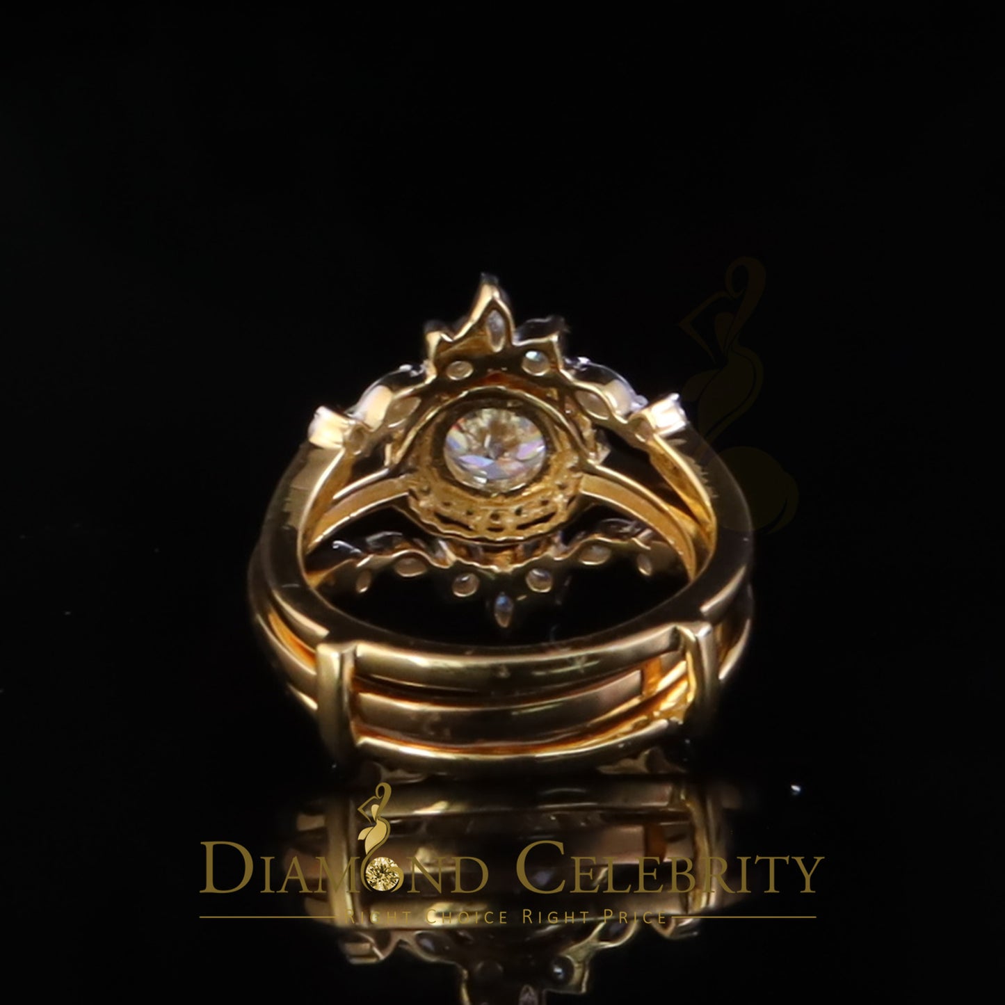 DiamondCelebritees 1.66ct Moissanite Solitaire Enhancer 925 Silver Yellow Guard WrapInsert Ring Sz7