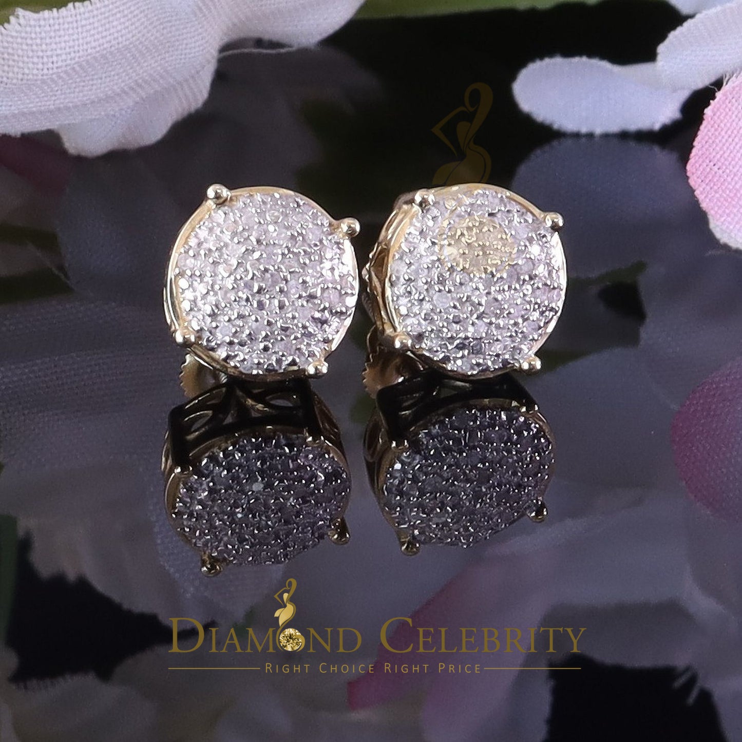 DiamondCelebritees 0.10ct Diamond 925 Yellow Silver for Men's & Womens Stud Round Earring