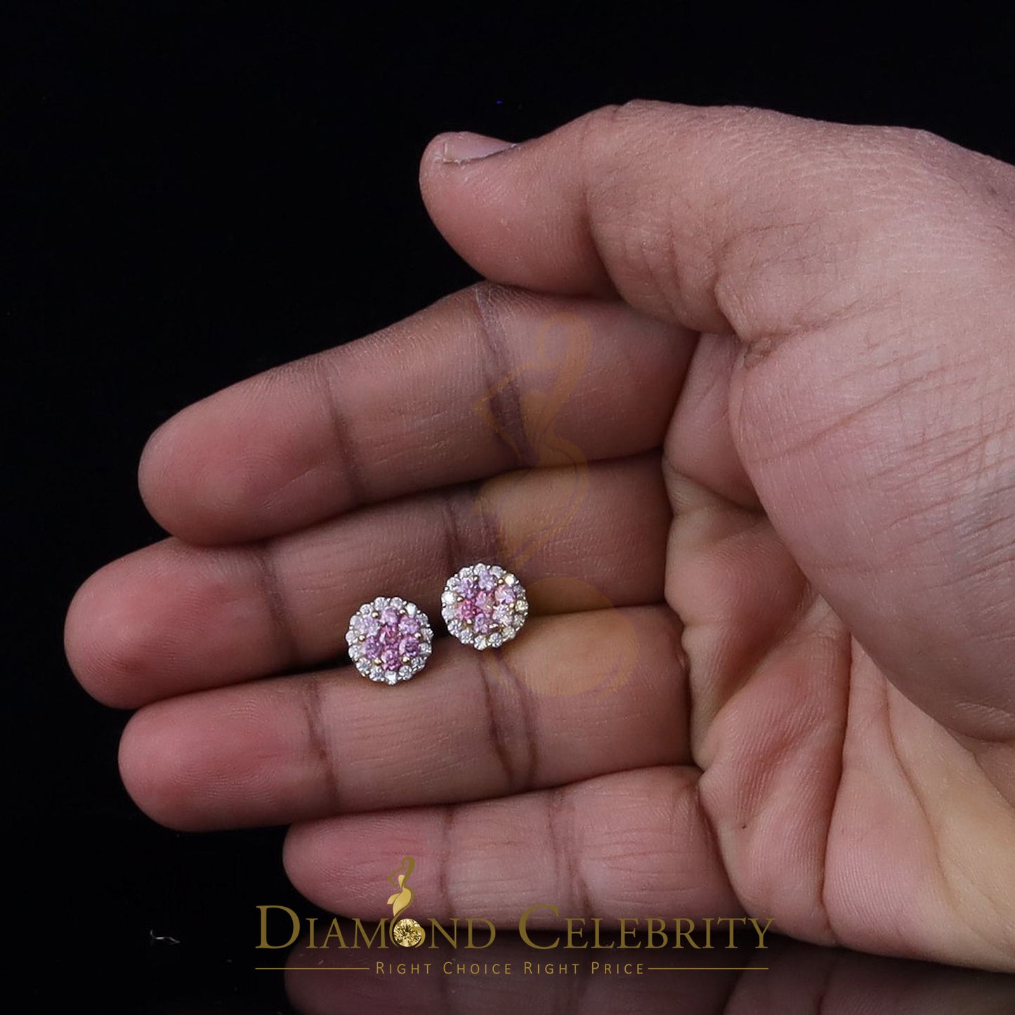 DiamondCelebritees Men's/Women's 925 Silver Yellow 1.33ct VVS D Pink Moissanite Round Stud Earrings