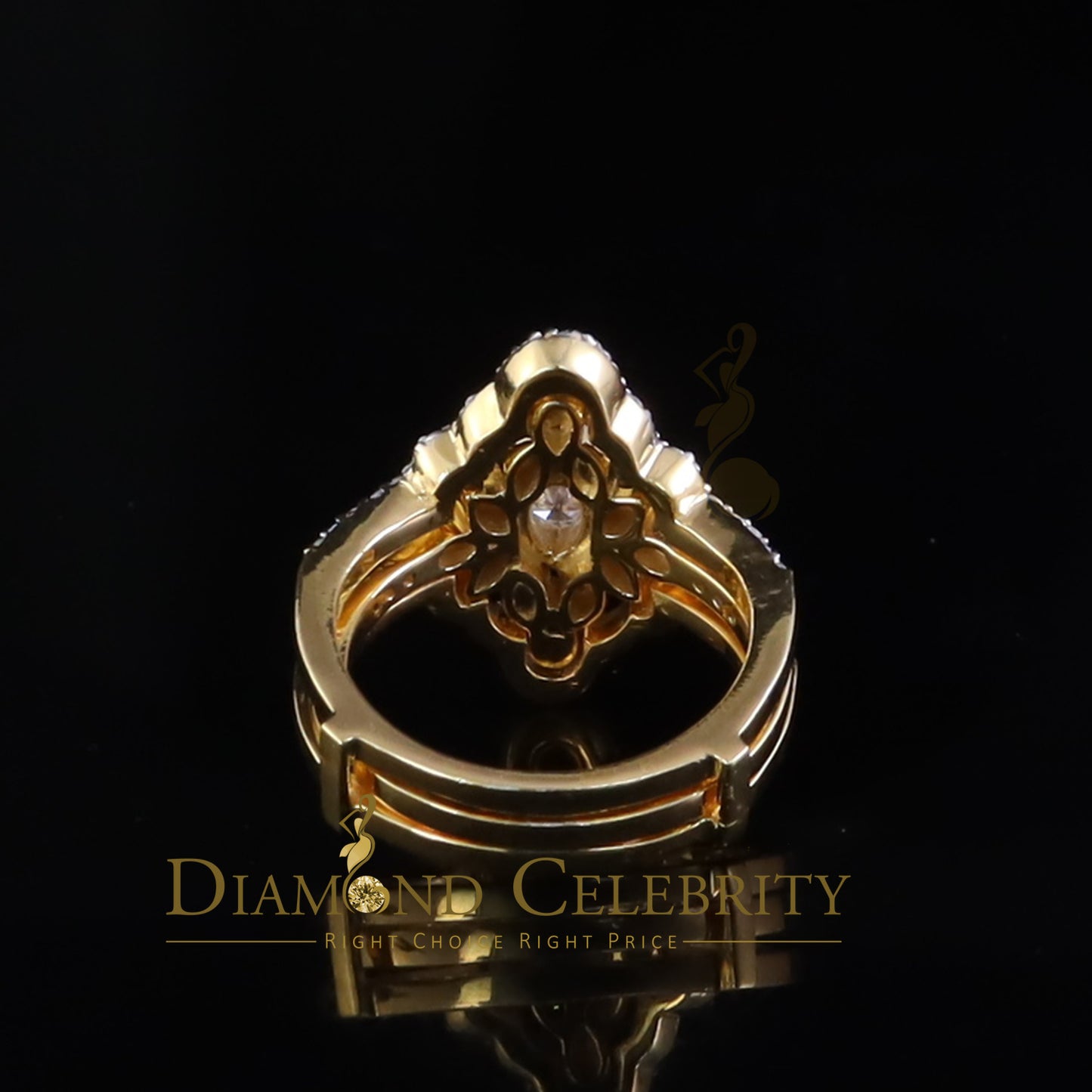 DiamondCelebritees 2.00ct VVS D Moissanite Fancy Ring W/ Guard in SZ 7 Yellow 925 Silver for Women