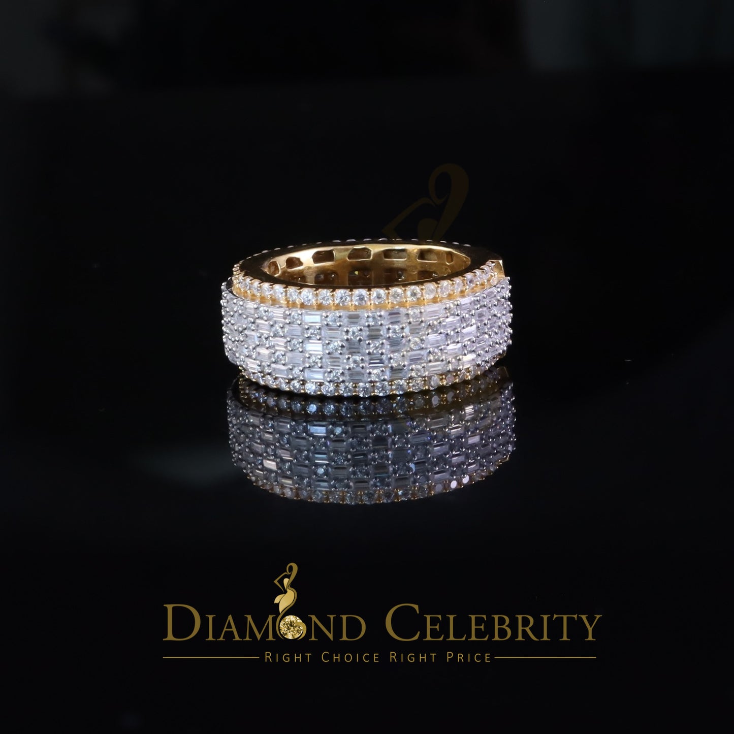 DiamondCelebritees 925 Silver 4.00ct VVS 'D' Baguette Moissanite Band Yellow Rings SZ 8 Women/Men