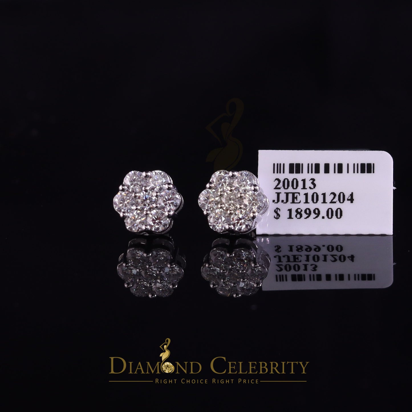 DiamondCelebritees 1.50ct Vvs 'D' Color Genuine Moissanite Stud FLORAL Earrings 10k Real White Gold