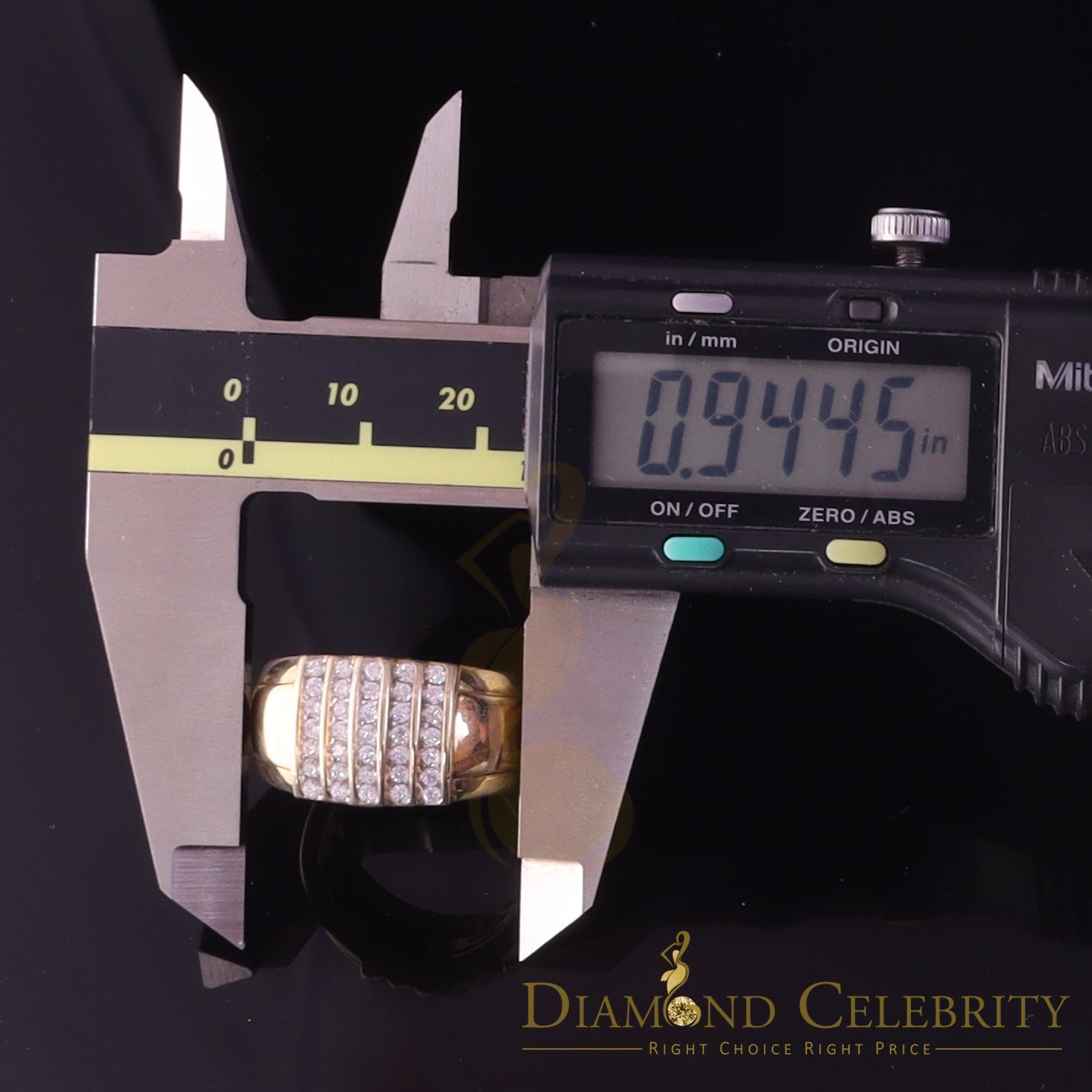 DiamondCelebritees Yellow Silver Rhodium Plated CZ 1.40ct Wide Band Men Adjustable Ring SZ 8 to 10