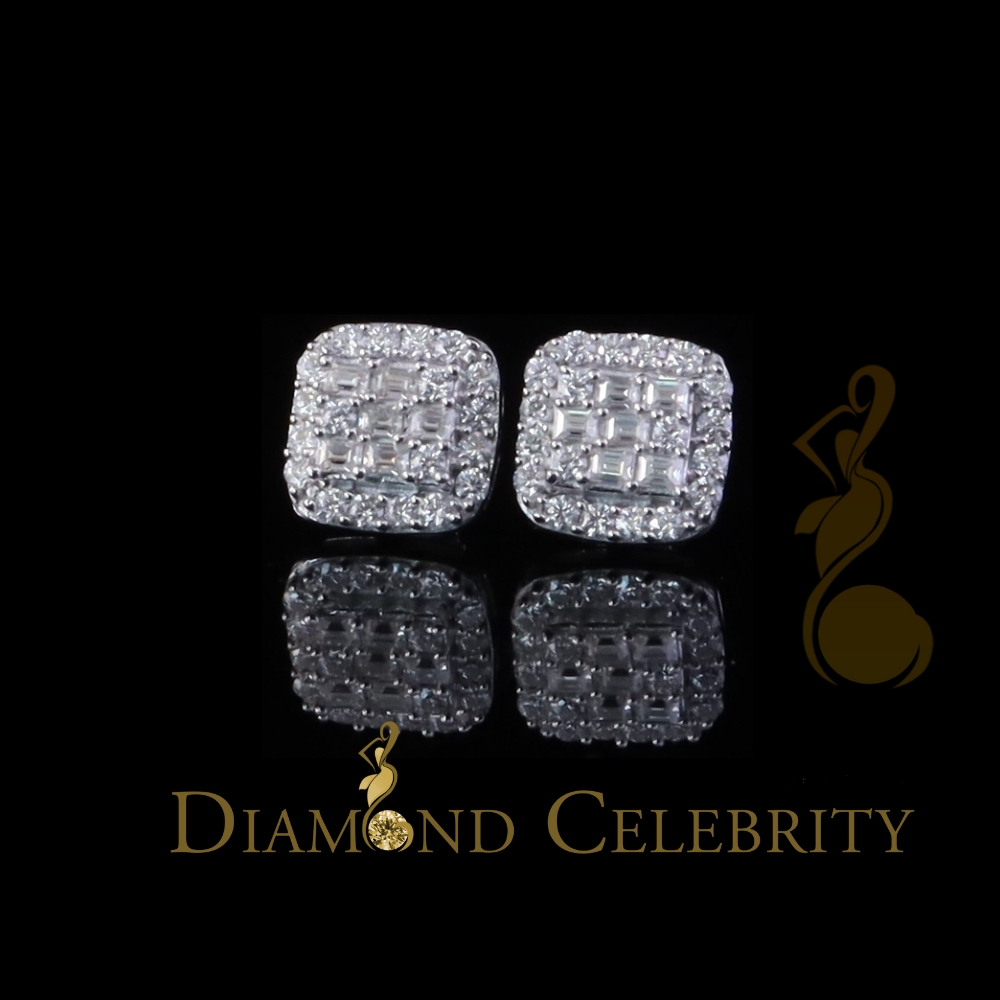Diamondcelebritees 925 White Silver 1.50ct VVS 'D' Baguette Moissanite Men's/Women's Stud Earrings