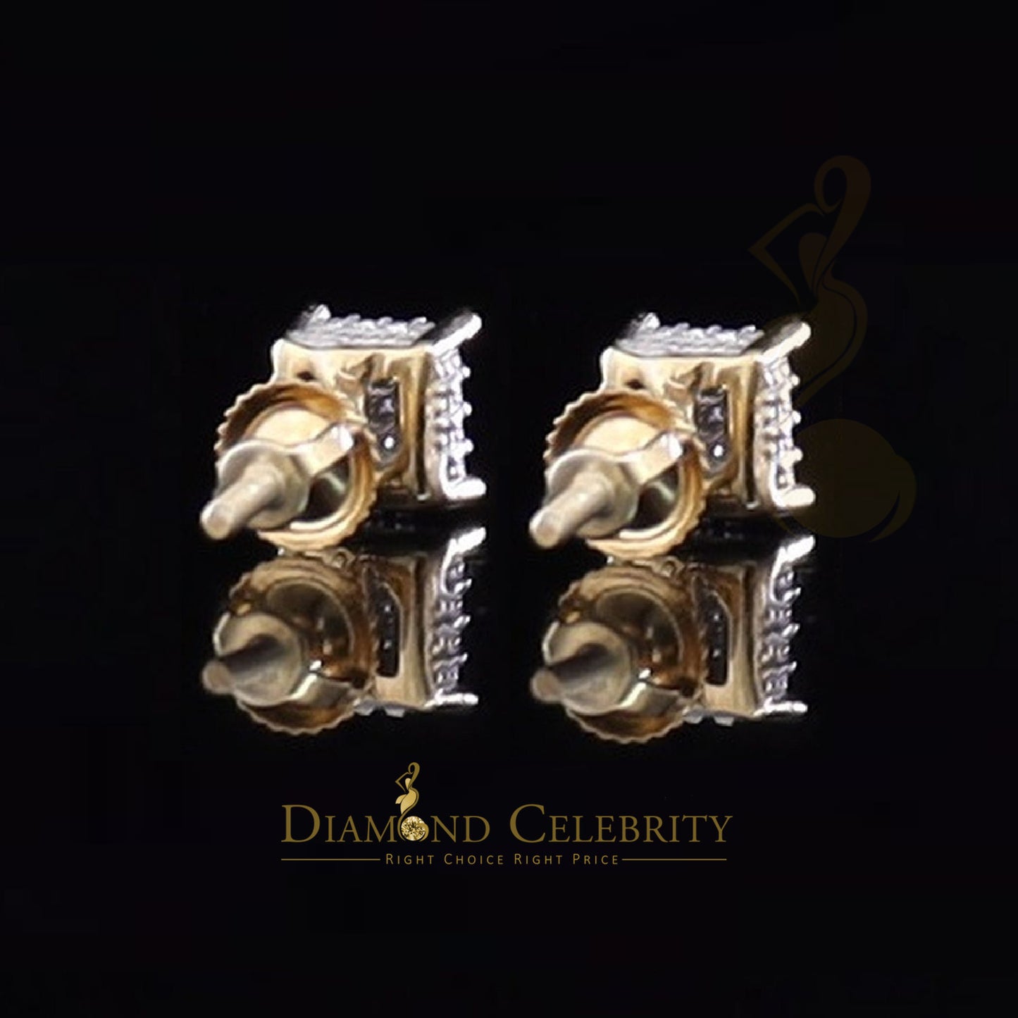 DiamondCelebritees 0.05ct Diamond 925 Sterling Silver Womens and Men's Square Yellow Stud Earrings