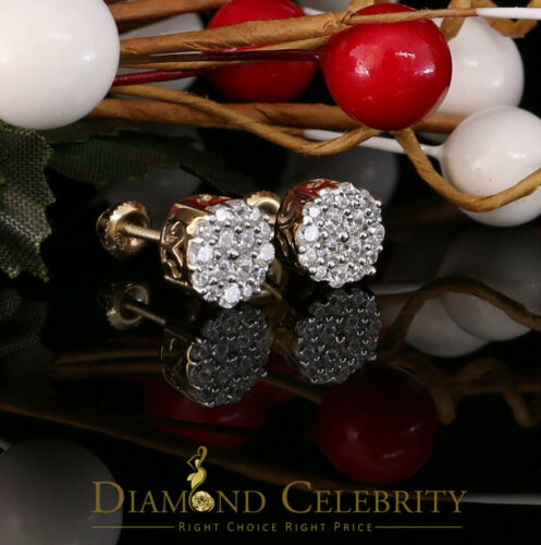 DiamondCelebritees 925 Yellow Silver Aretes Para Hombre 0.87ct Cubic Zirconia Round Women's Earring