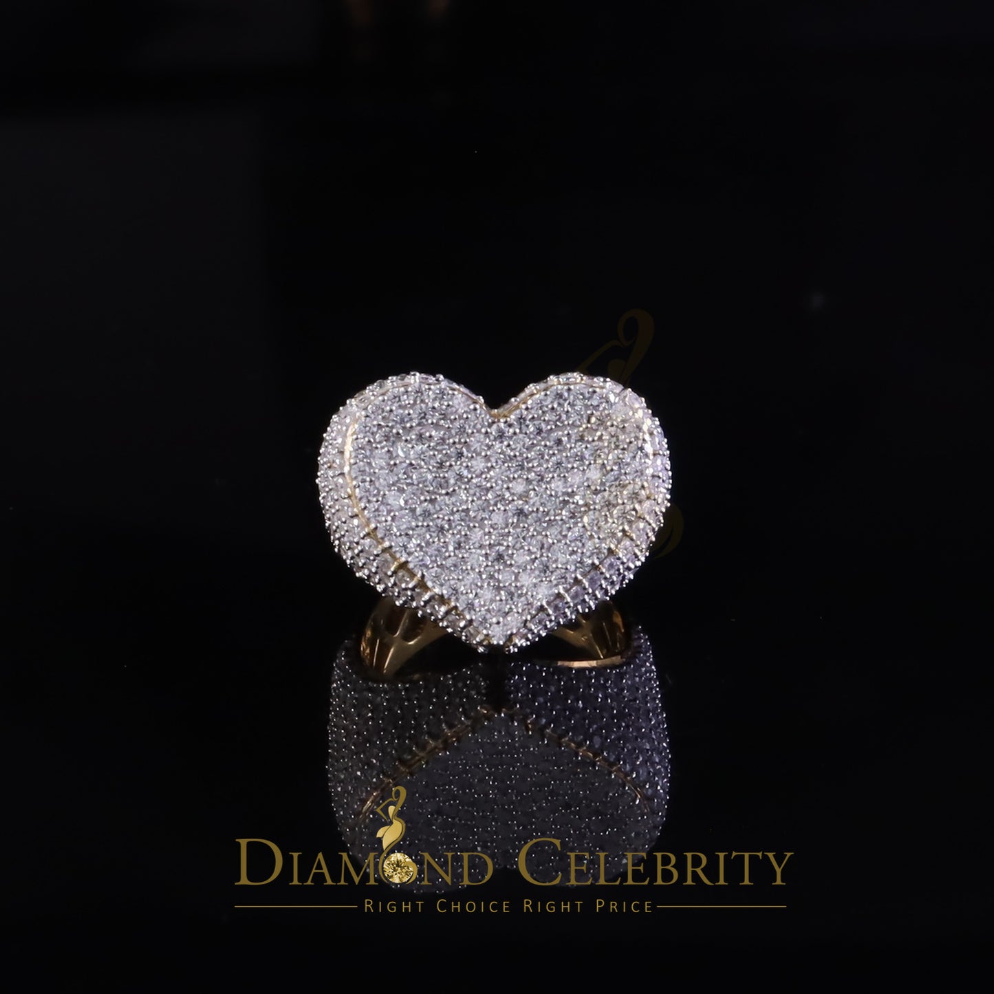 DiamondCelebritees Men's 925 Yellow Silver 5.00ct VVS 'D' Round Moissanite Heart Ring Size 8