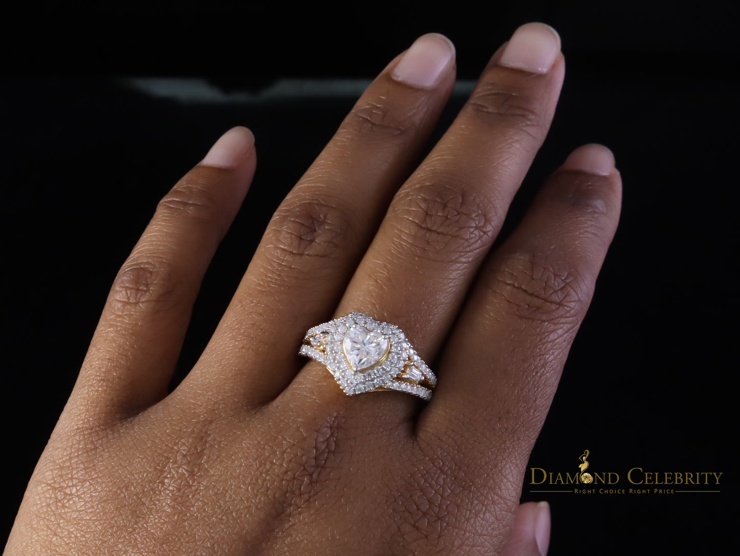 DiamondCelebritees Heart Ring Sz 7 for Women's 925 Yellow Sterling Silver 1.50ct VVS 'D' Moissanite