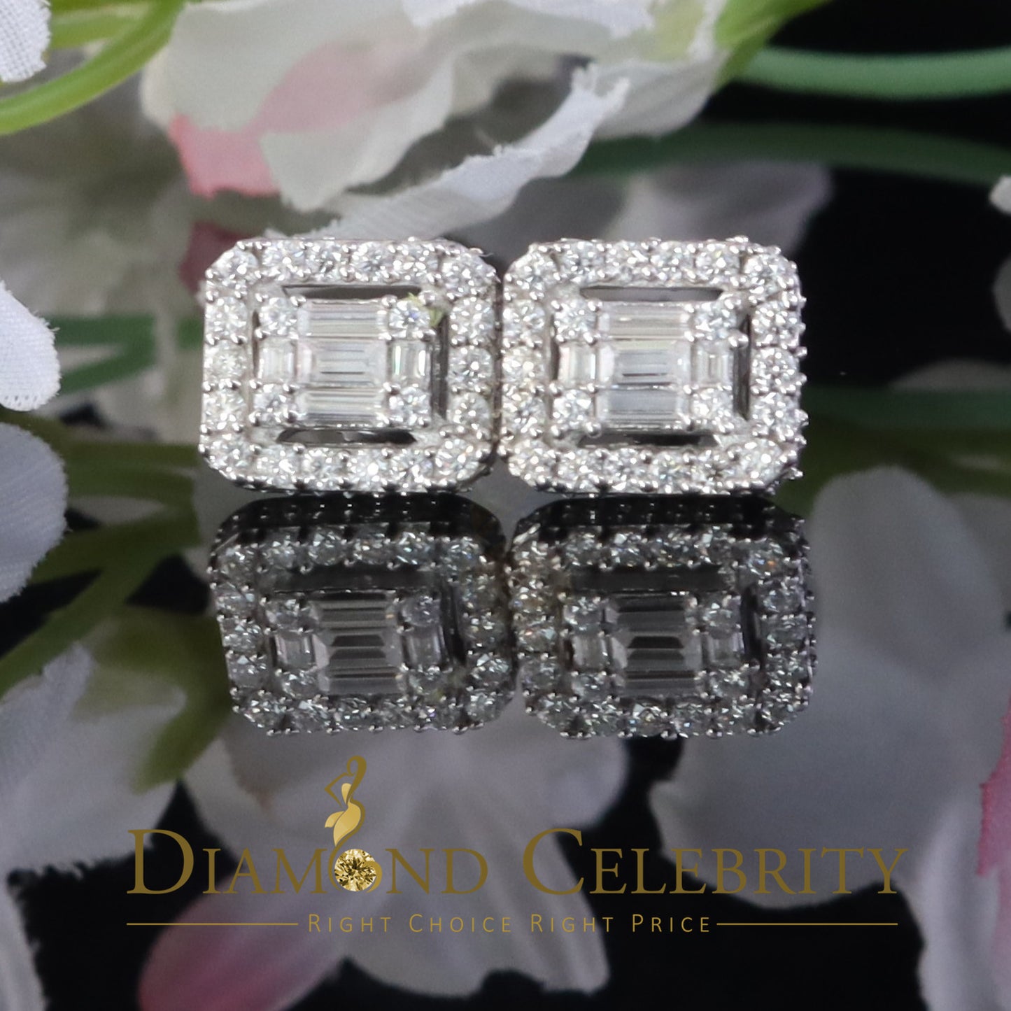 Diamondcelebritees 925 White Silver 1.25ct VVS 'D' Moissanite Square Stud Earring Men's/Womens
