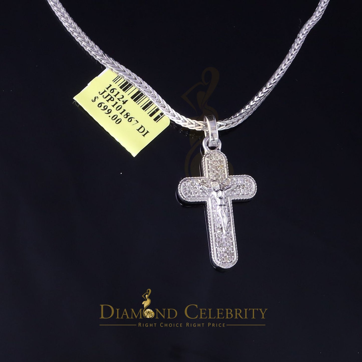 DiamondCelebritees Real 0.33ct Diamond Sterling Silver White Cross Pendant