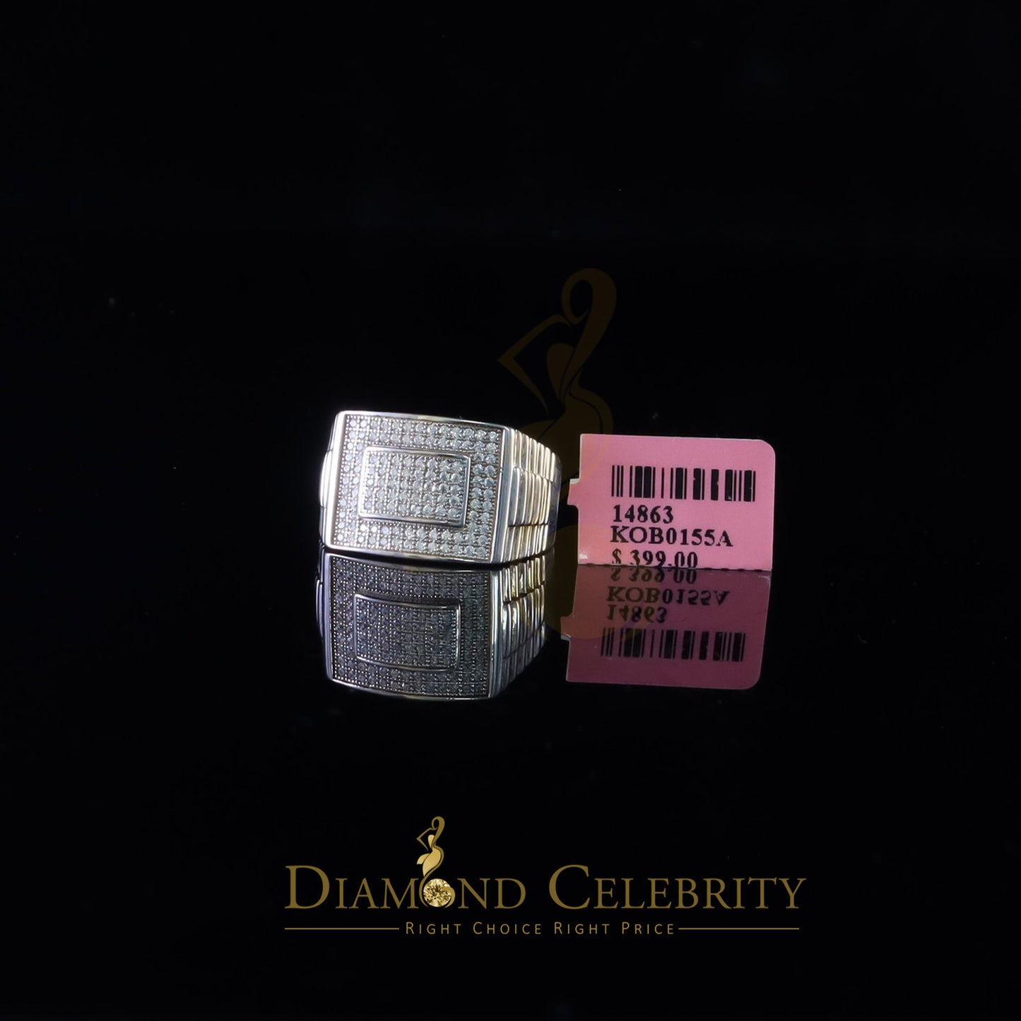 DiamondCelebritees 925 Silver White Square 1.20ct Cubic Zirconia Men's Engagement Ring Size 10