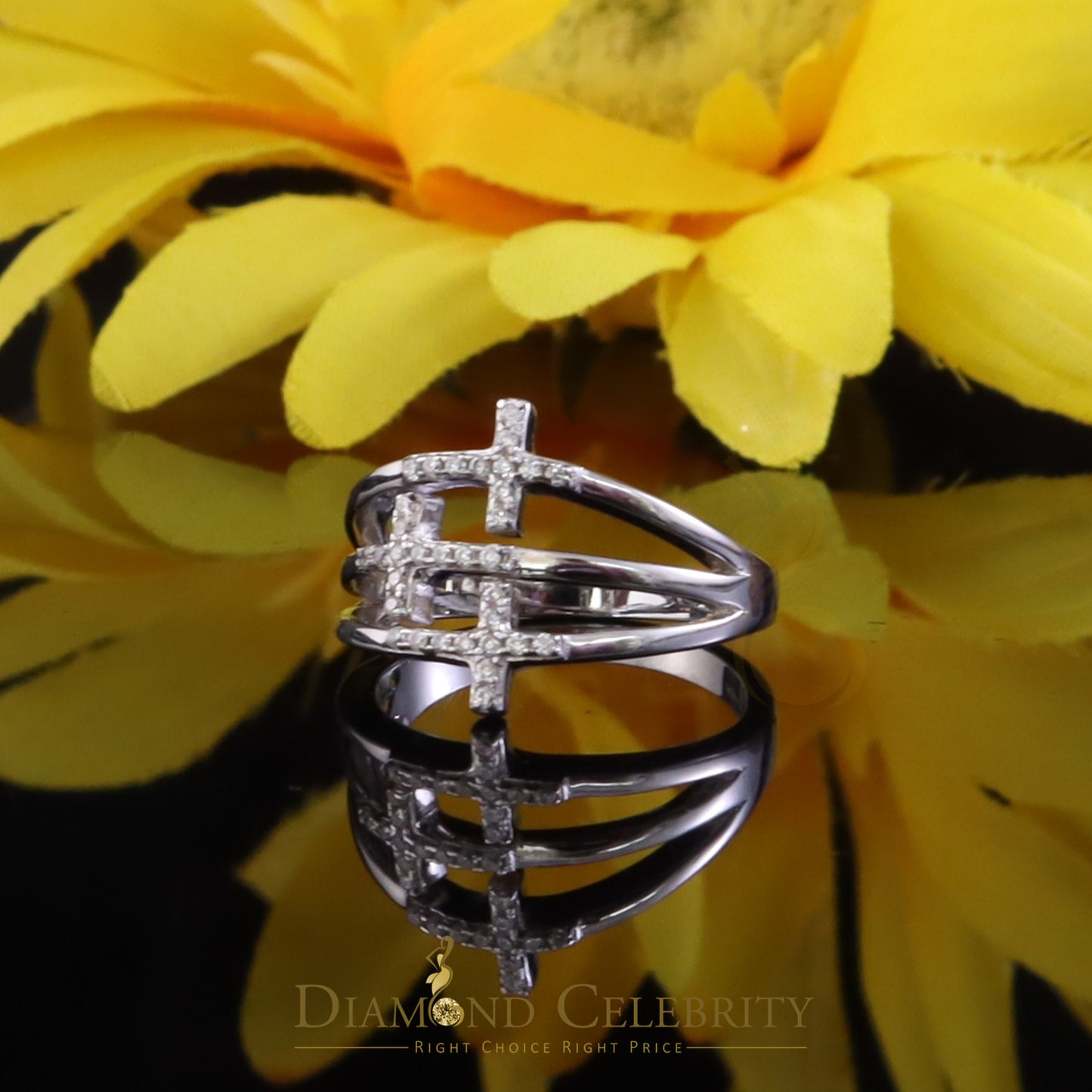 DiamondCelebritees 925 Sterling White Silver 0.22ct Cubic Zirconia Cross Shape Womens Ring Size 6
