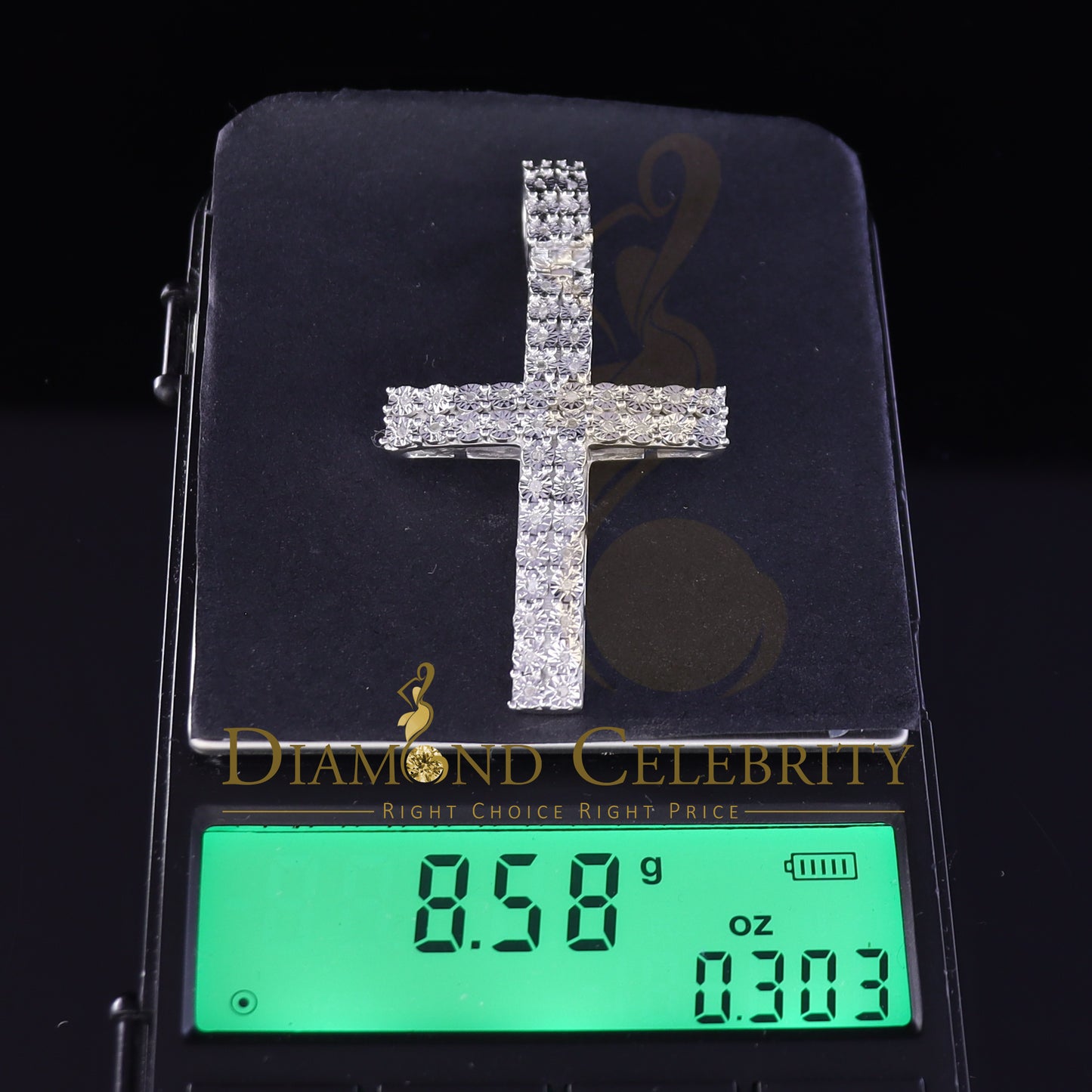 DiamondCelebritees Real 0.33ct Diamond Sterling Silver CROSS White Charm Fashion Necklace Pendant