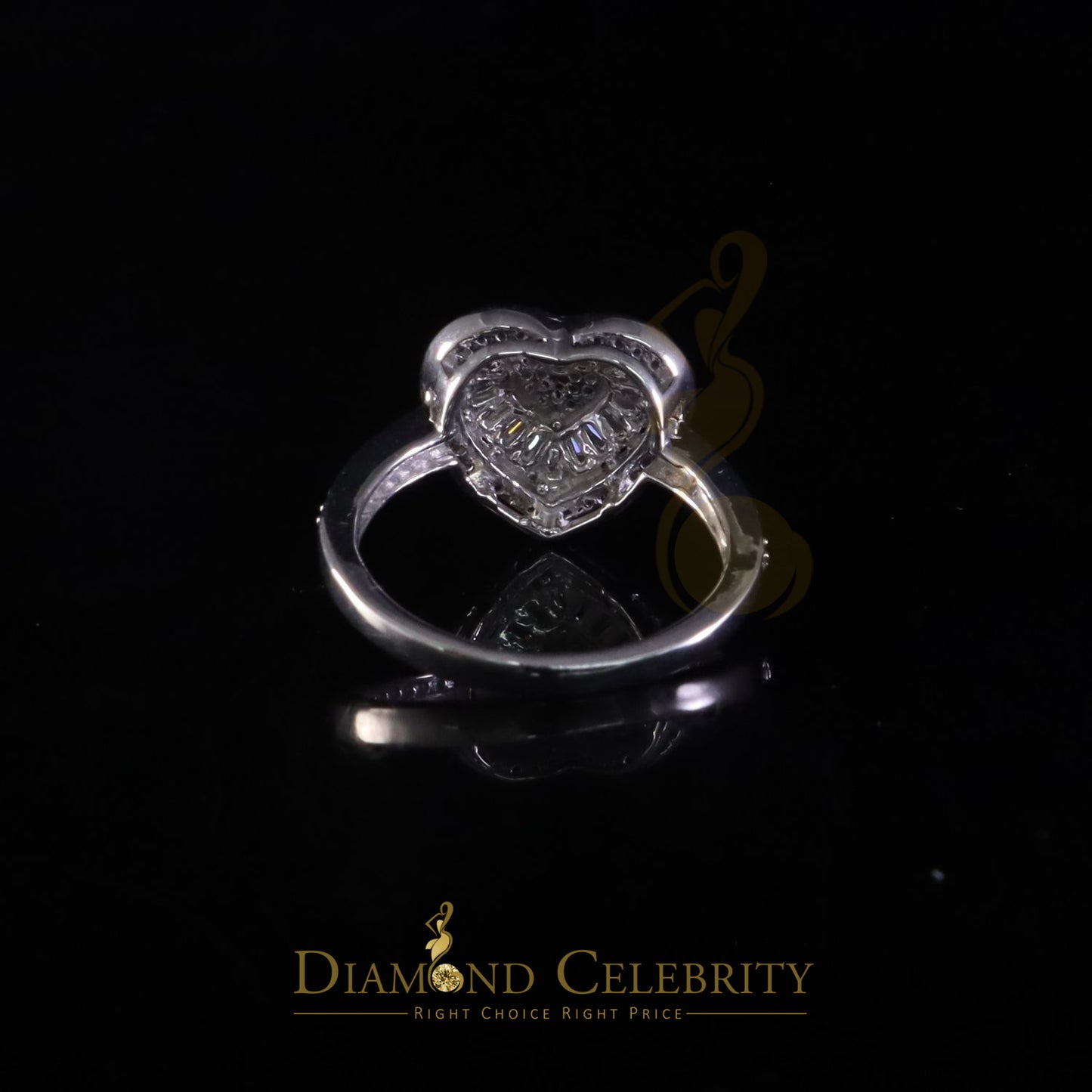 DiamondCelebritees Womens Heart 925 White Silver 1.00ct VVS 'D' Baguette Moissanite Ring Size 7