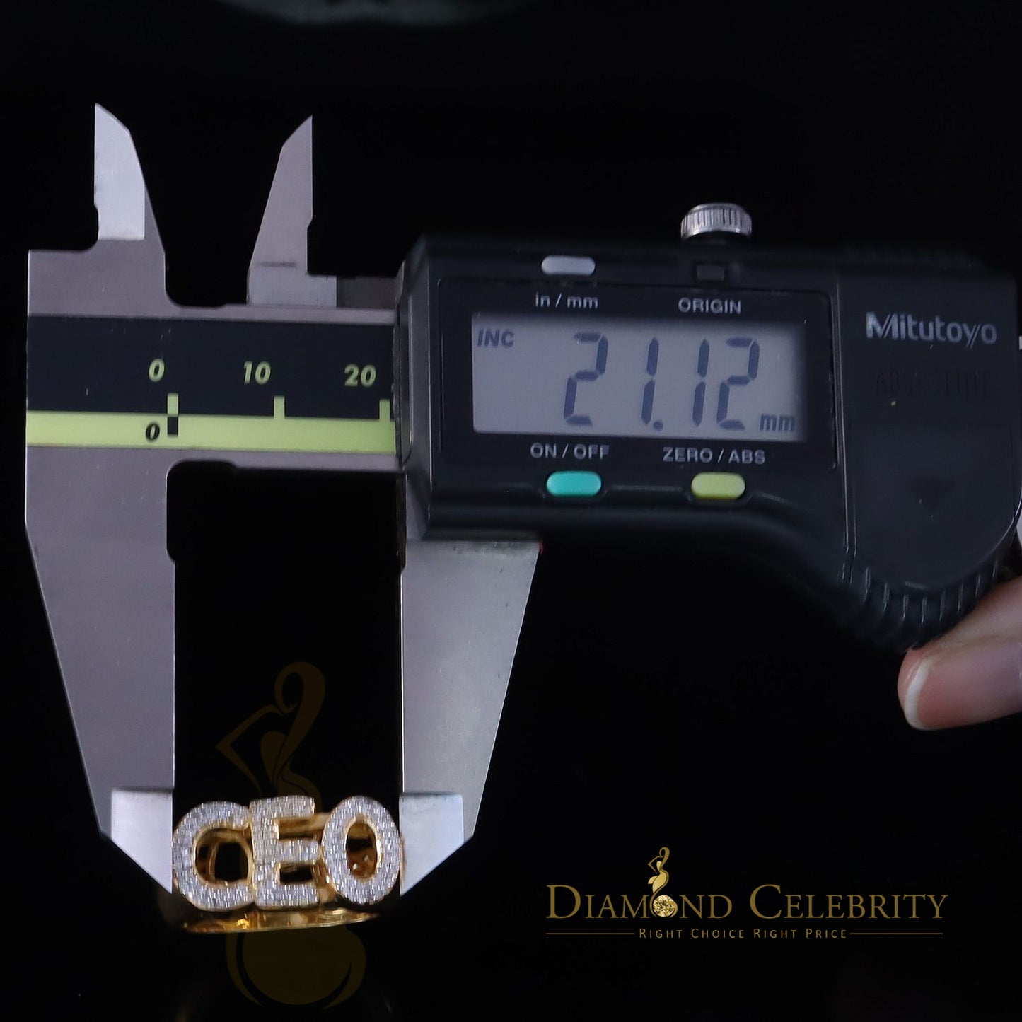 DiamondCelebritees Stylish 925 Yellow Silver 0.40ct Real Micro Diamond Men's "CEO" word Ring SZ 8