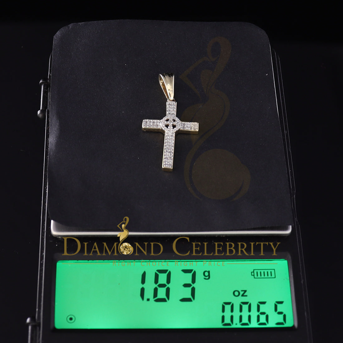 DiamondCelebritees Real 0.25ct Diamond 925 Sterling Silver CROSS Charm Necklace Yellow Pendant