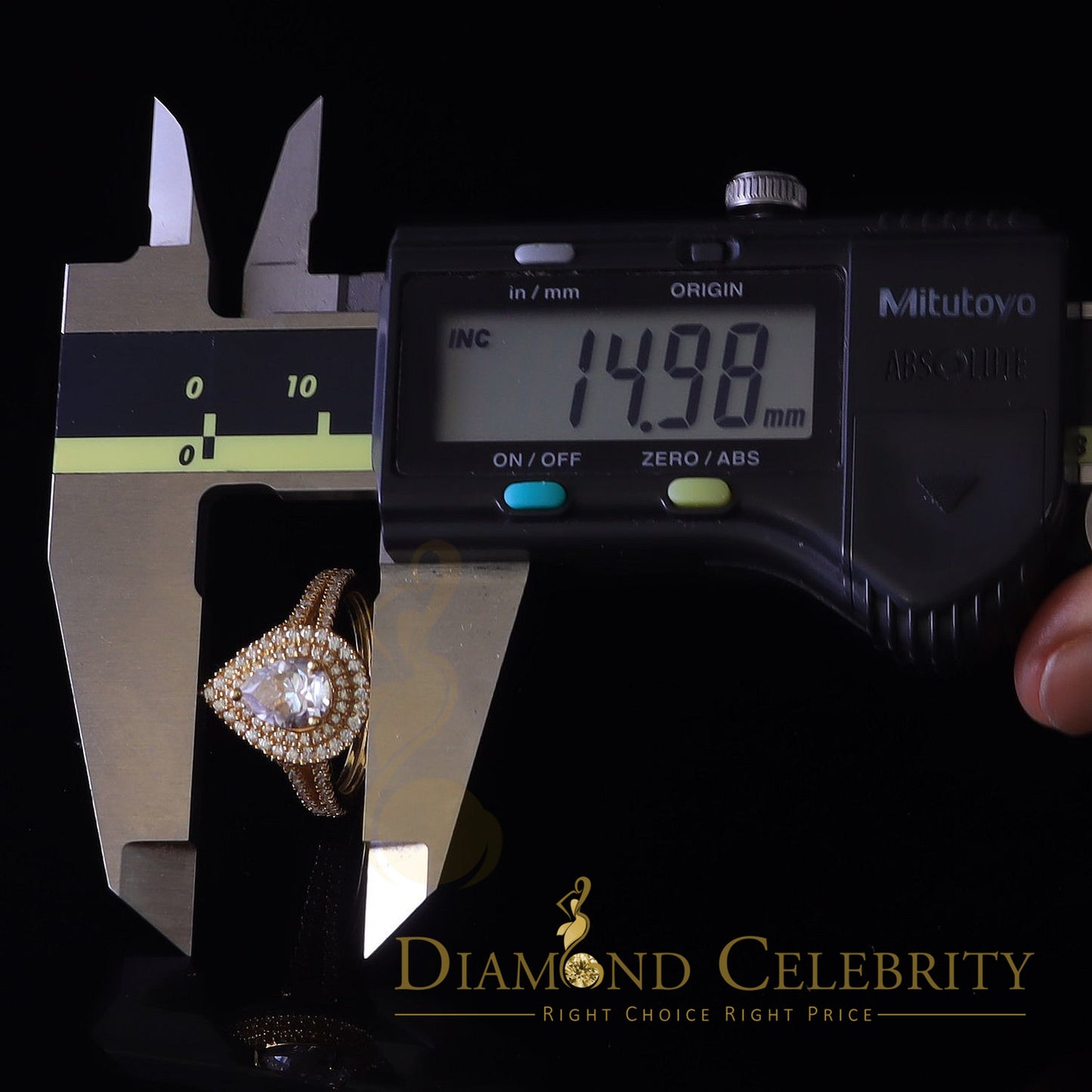 King Of Blings 10K Yellow Gold 2.00CT 'VVS' 'FL' D clr Pear Cut Moissonite Womens Ring Size 7