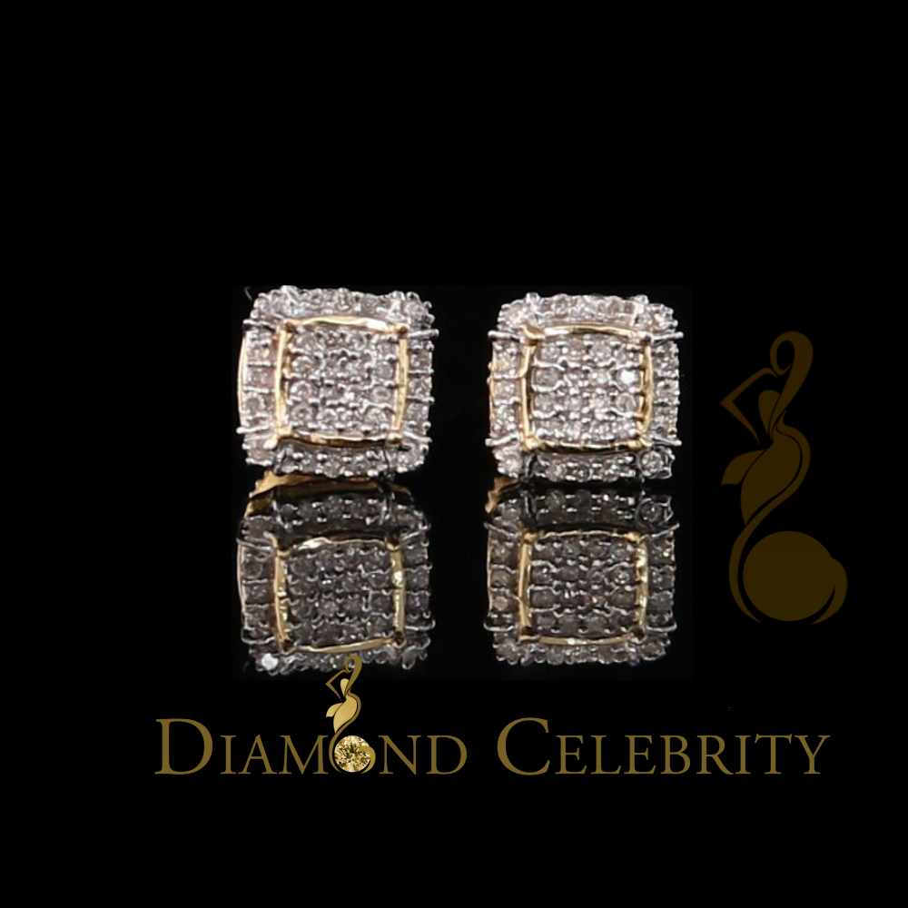 DiamondCelebritees10k Yellow Real Gold Square Stud Earrings with 0.15CT Real Diamonds