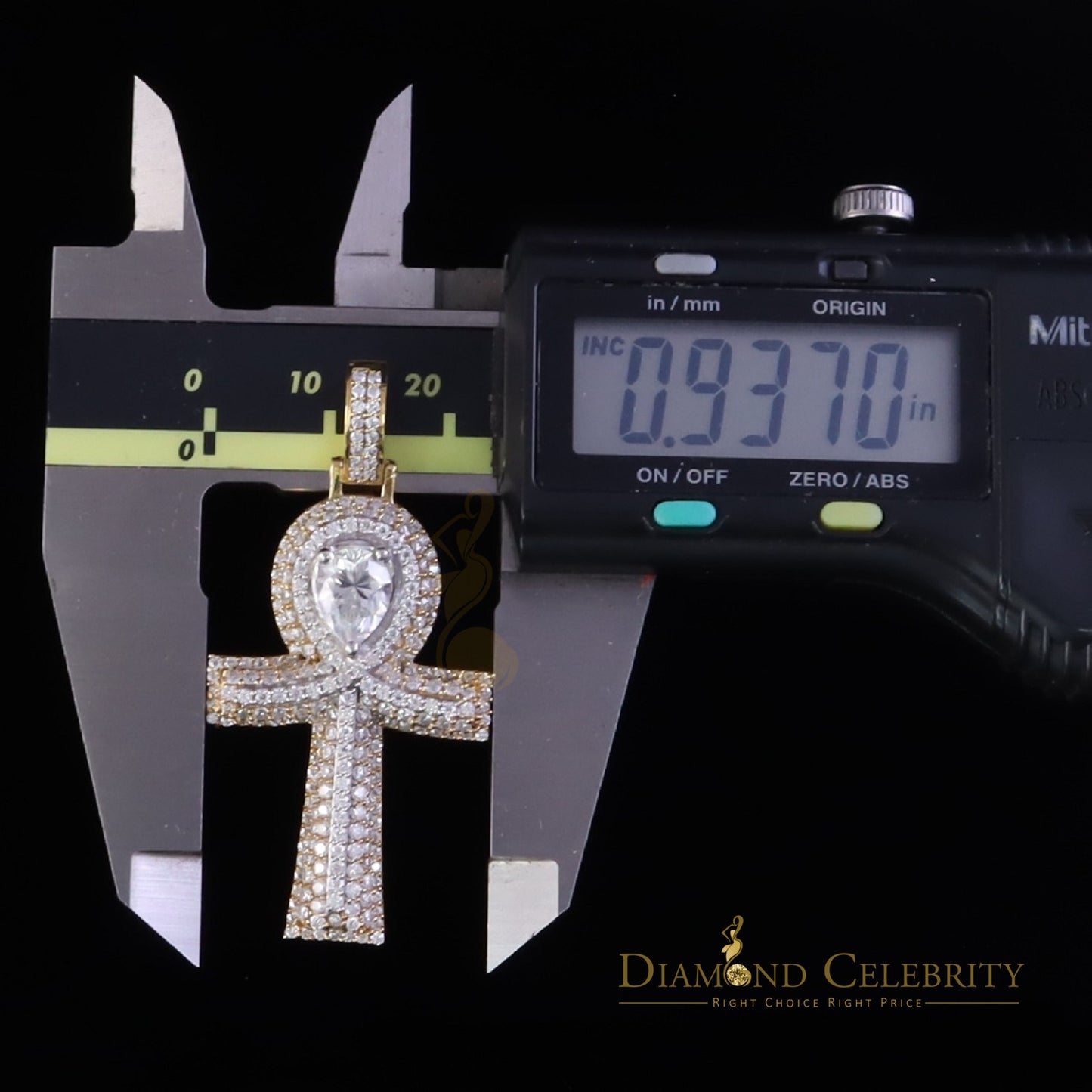 Diamondcelebritees 4.00ct VVS D Pear Shape Stone Yellow Charm Ankh Pendant Mens Silver Moissanite