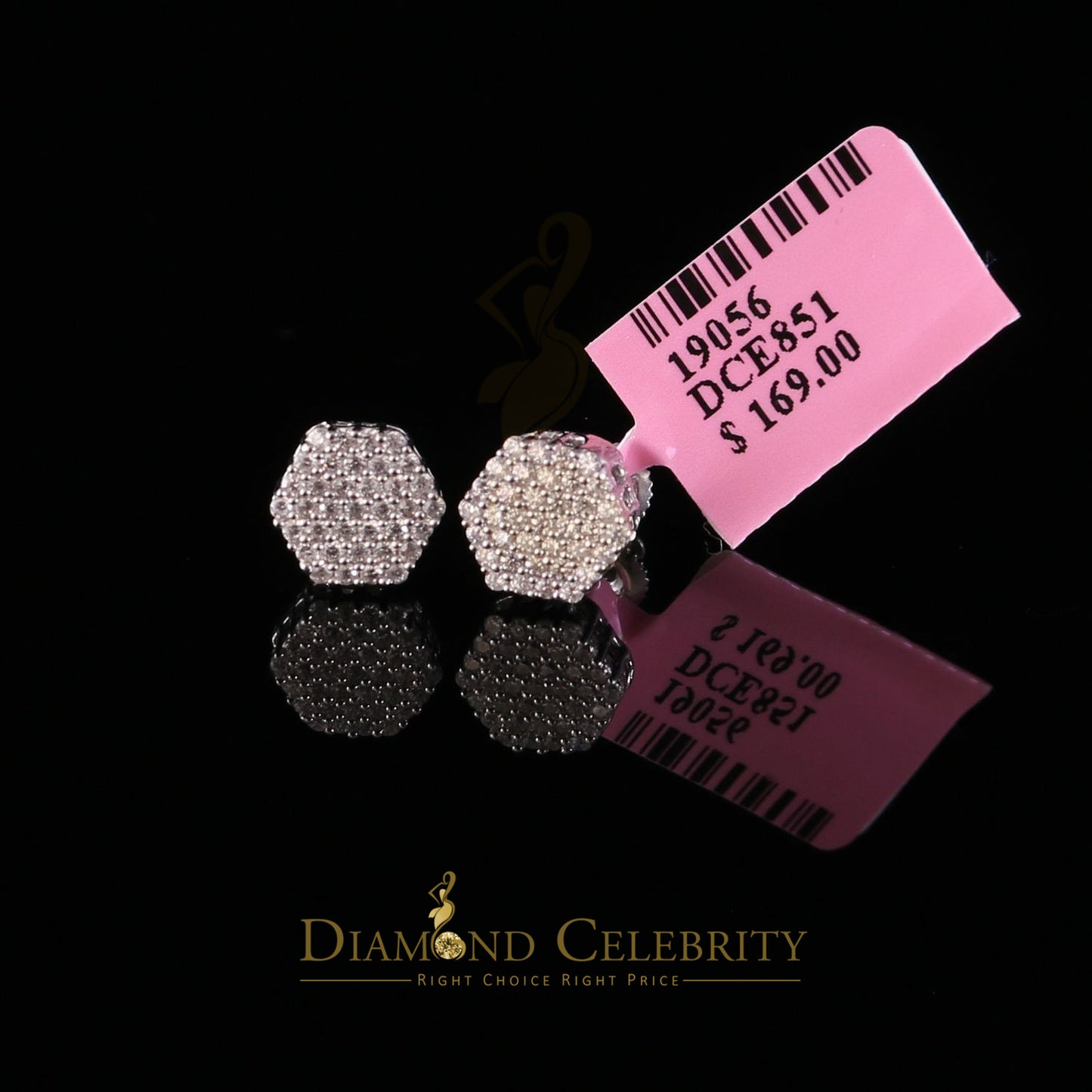 DiamondCelebritees 925 White Silver 0.74ct Screw Back Hip Hop Cubic Zirconia Women Hexagon Earrings