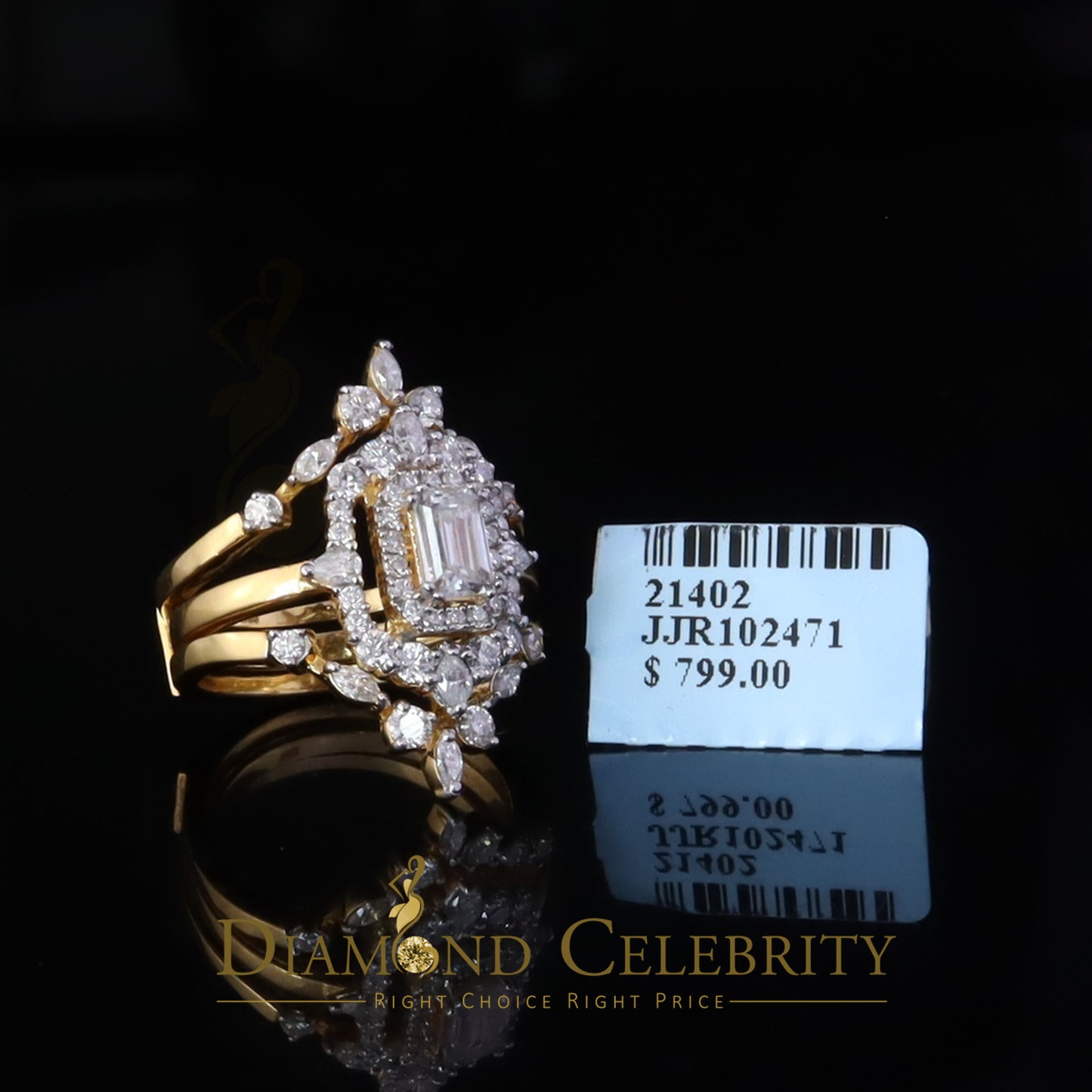 DiamondCelebritees 2.00ct Moissanite Marquise Yellow Radiant Round Cut 925 Silver Women Ring Sz 7