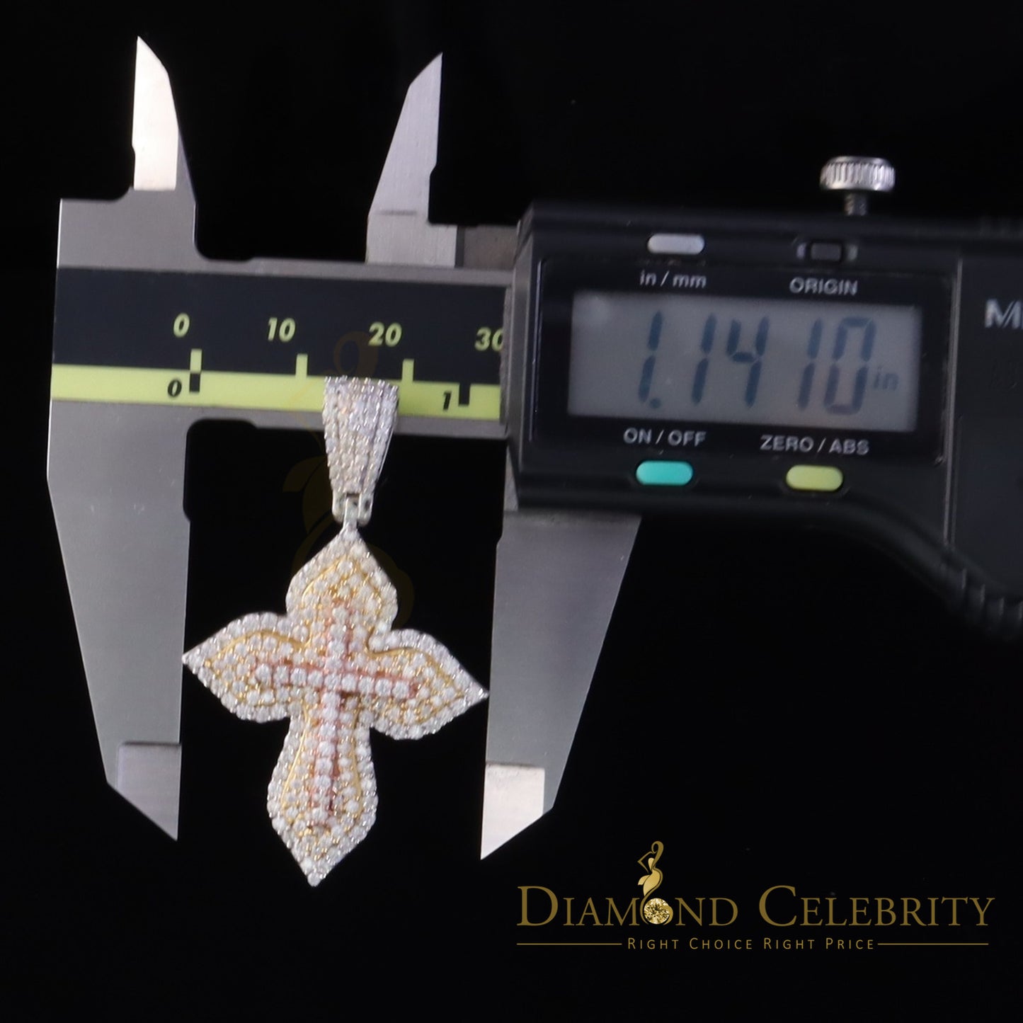 Diamondcelebritees Yellow 3.00 VVS D Moissanite Silver Charm Cross Floury Pendant Men's & Women's