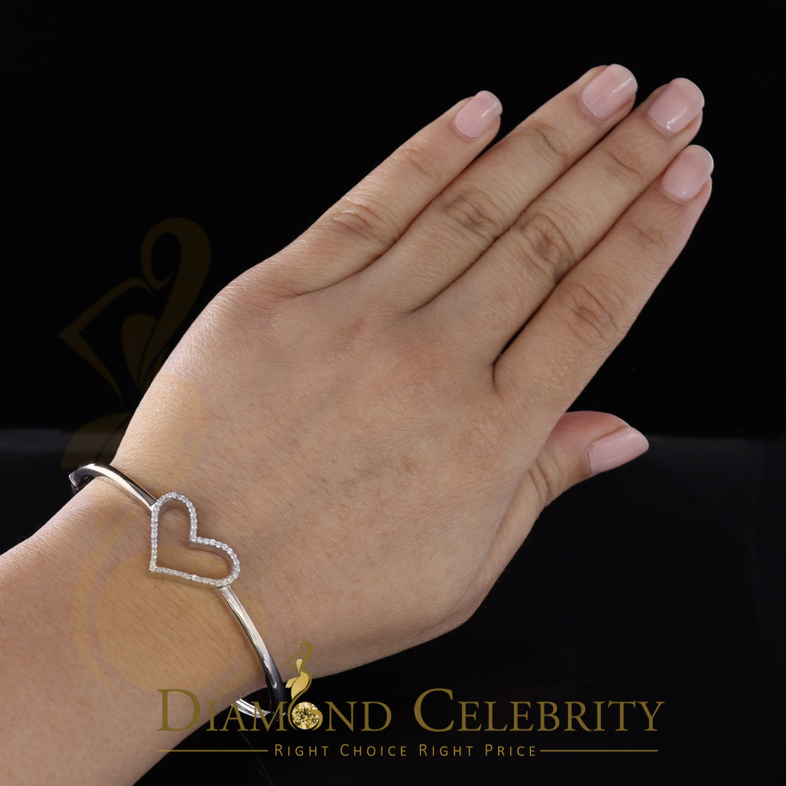 DiamondCelebritees 925 Sterling Silver White Heart Shape Bangle 0.45ct Cubic Zirconia SZ 7 Inch